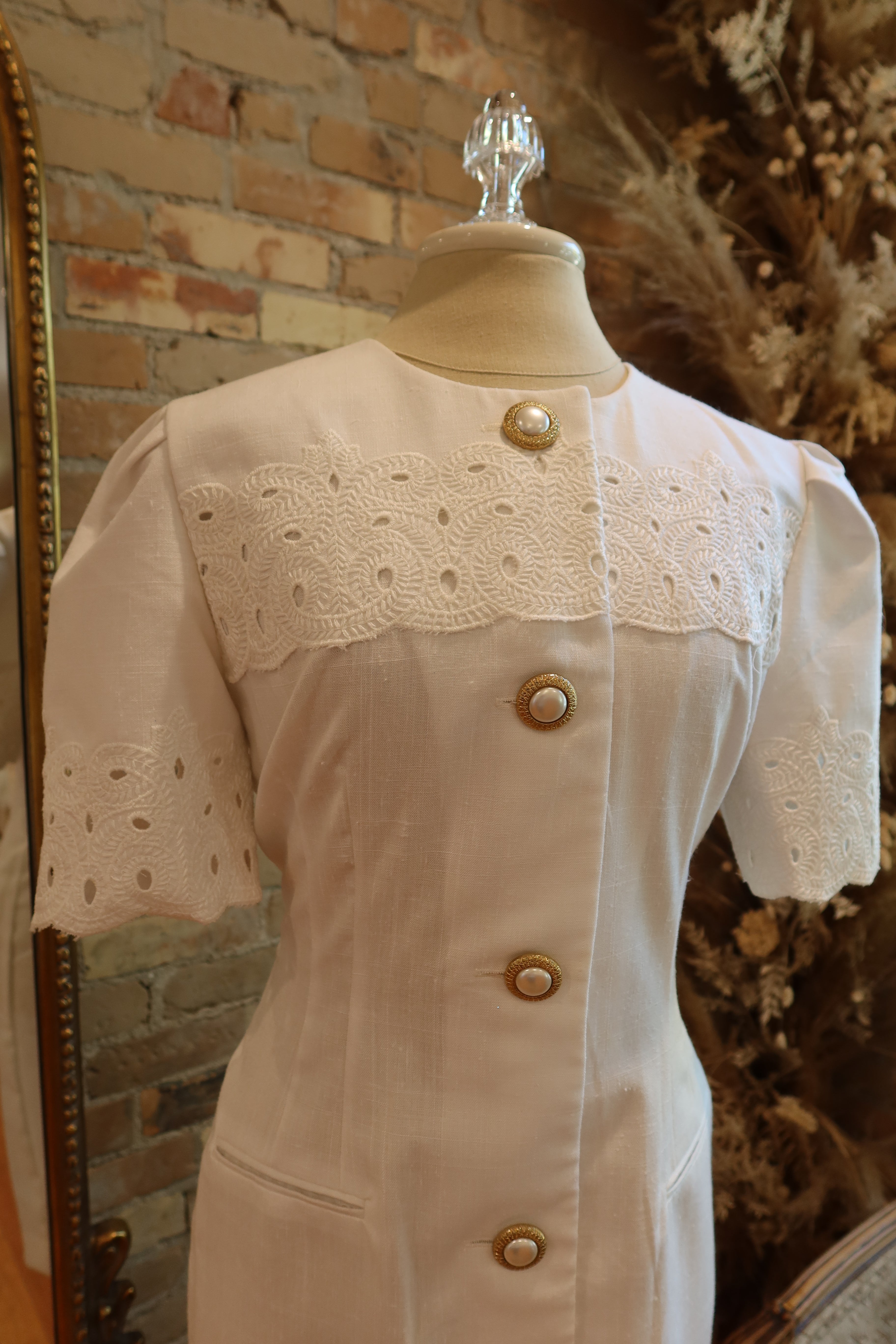 1980s Linen Lace Courthouse Dress