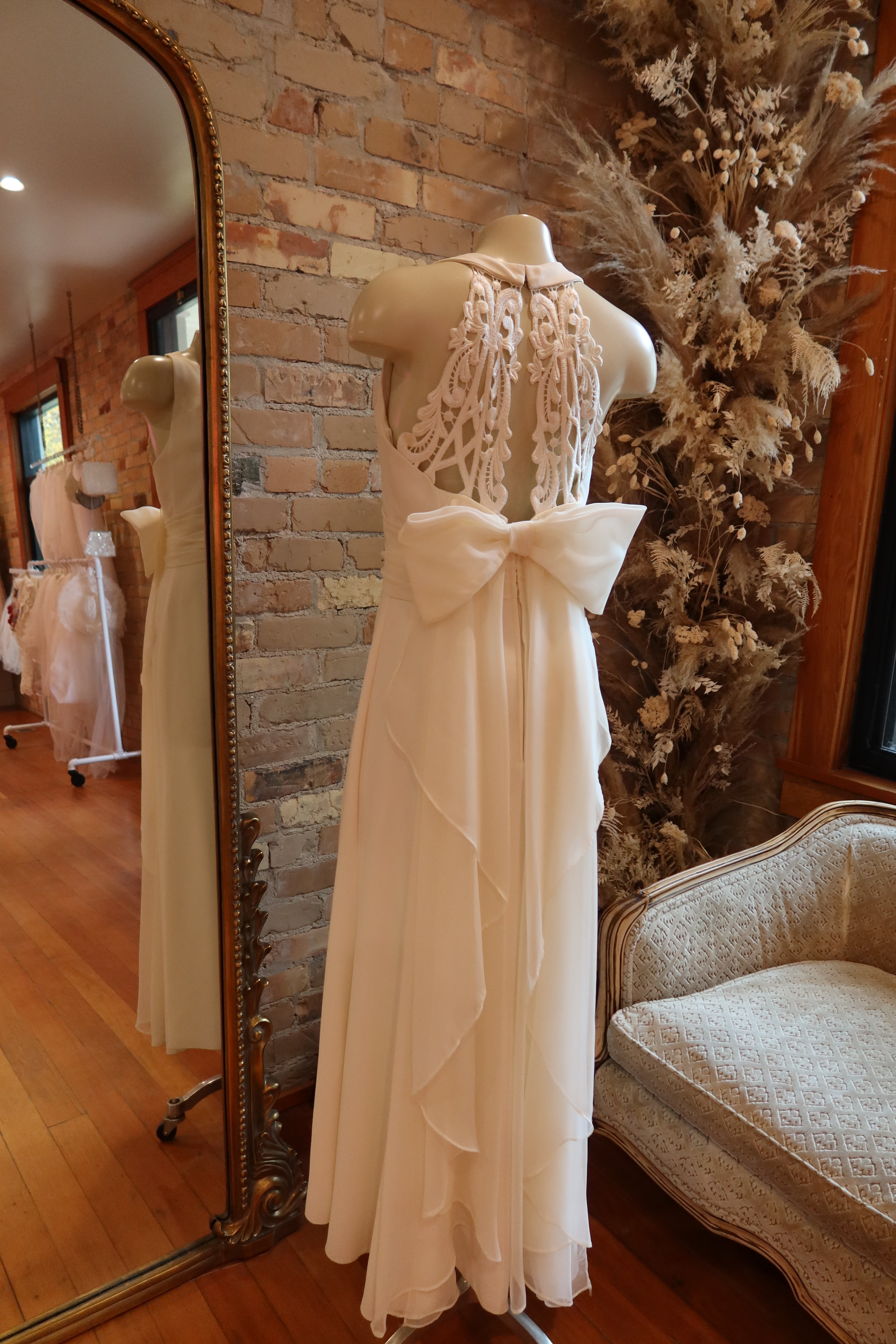 1990s Crepe Halter Chiffon Gown