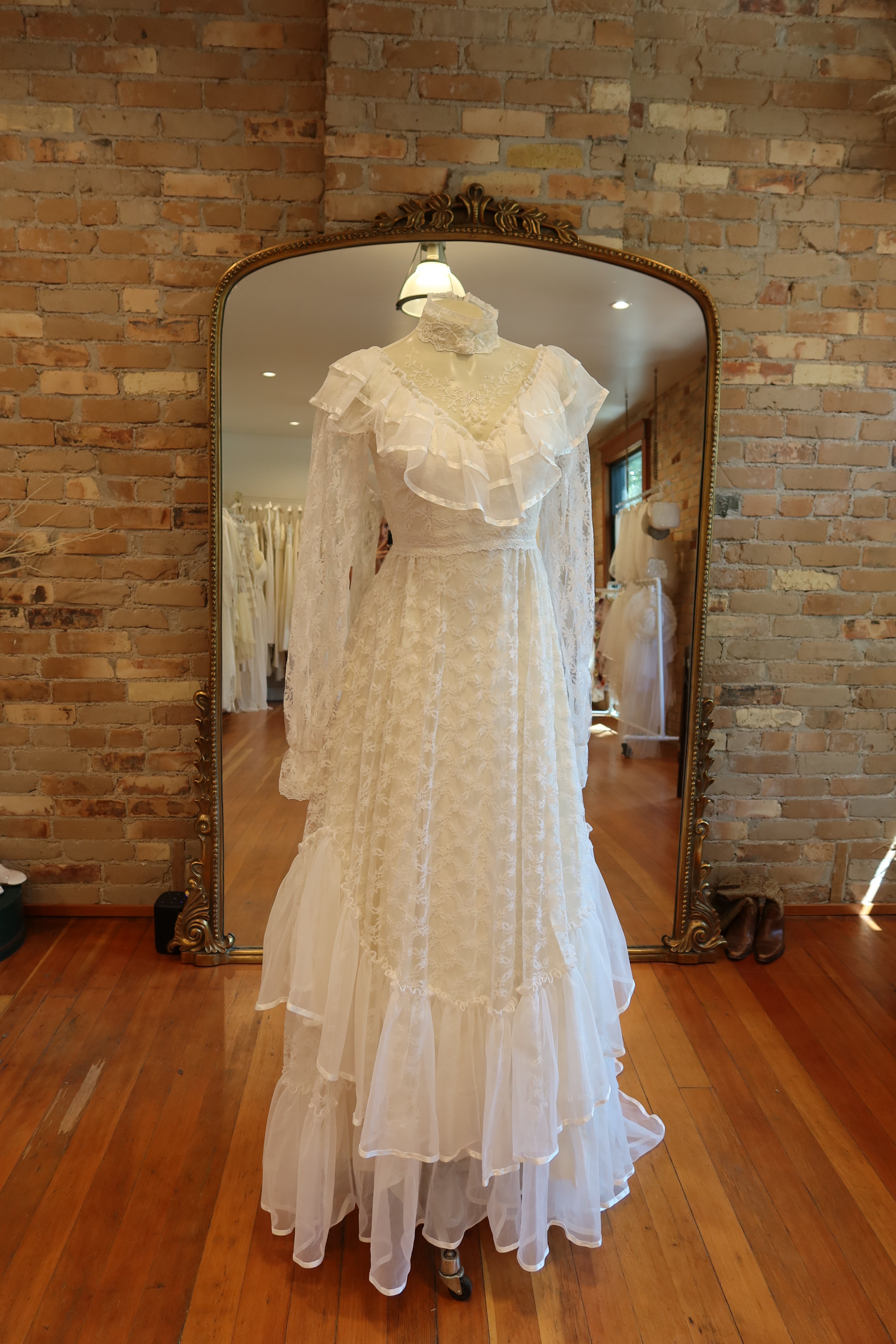 1970s Ruffled Lace Gown