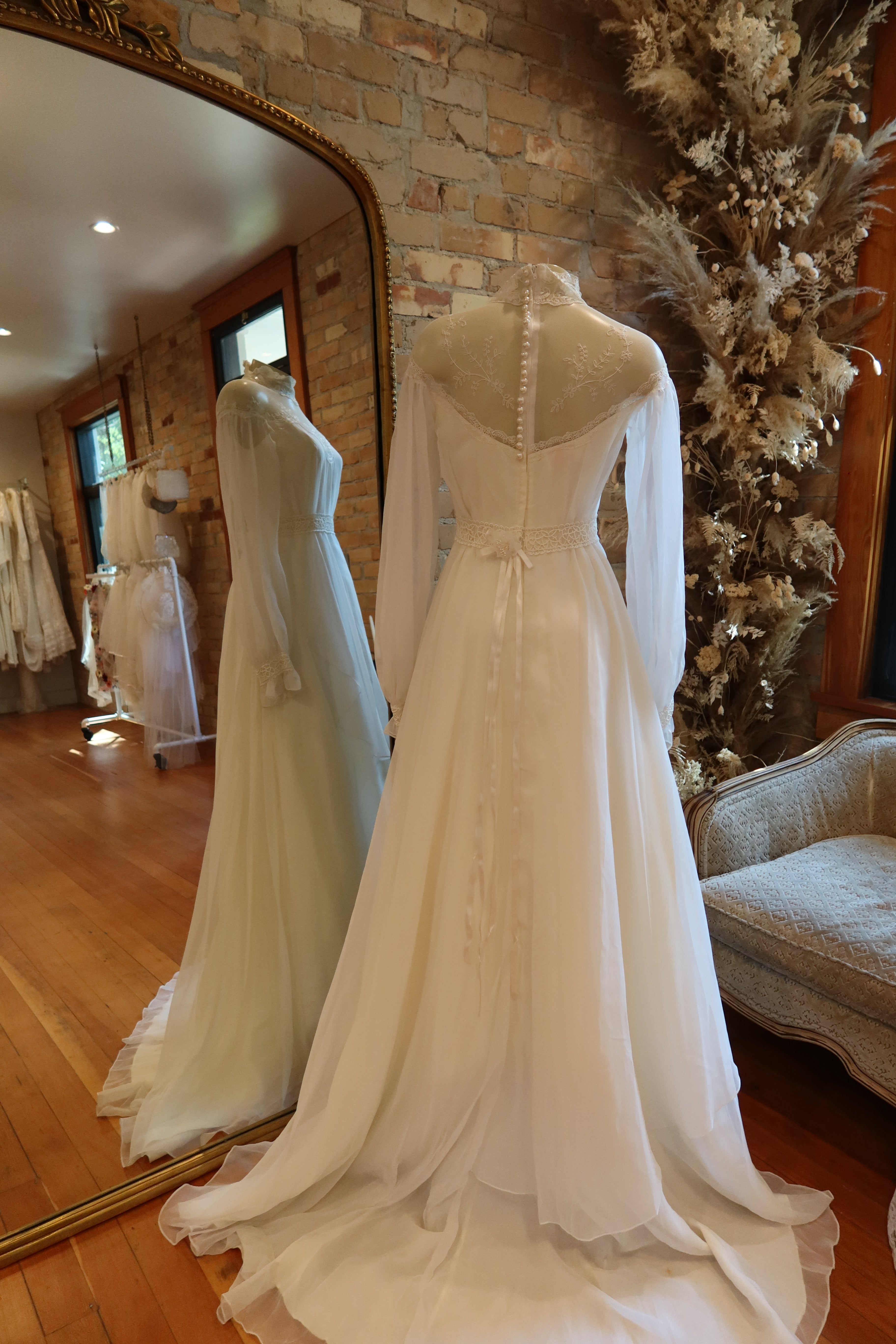 1970s Alfred Angelo Long Sleeve Chiffon Gown