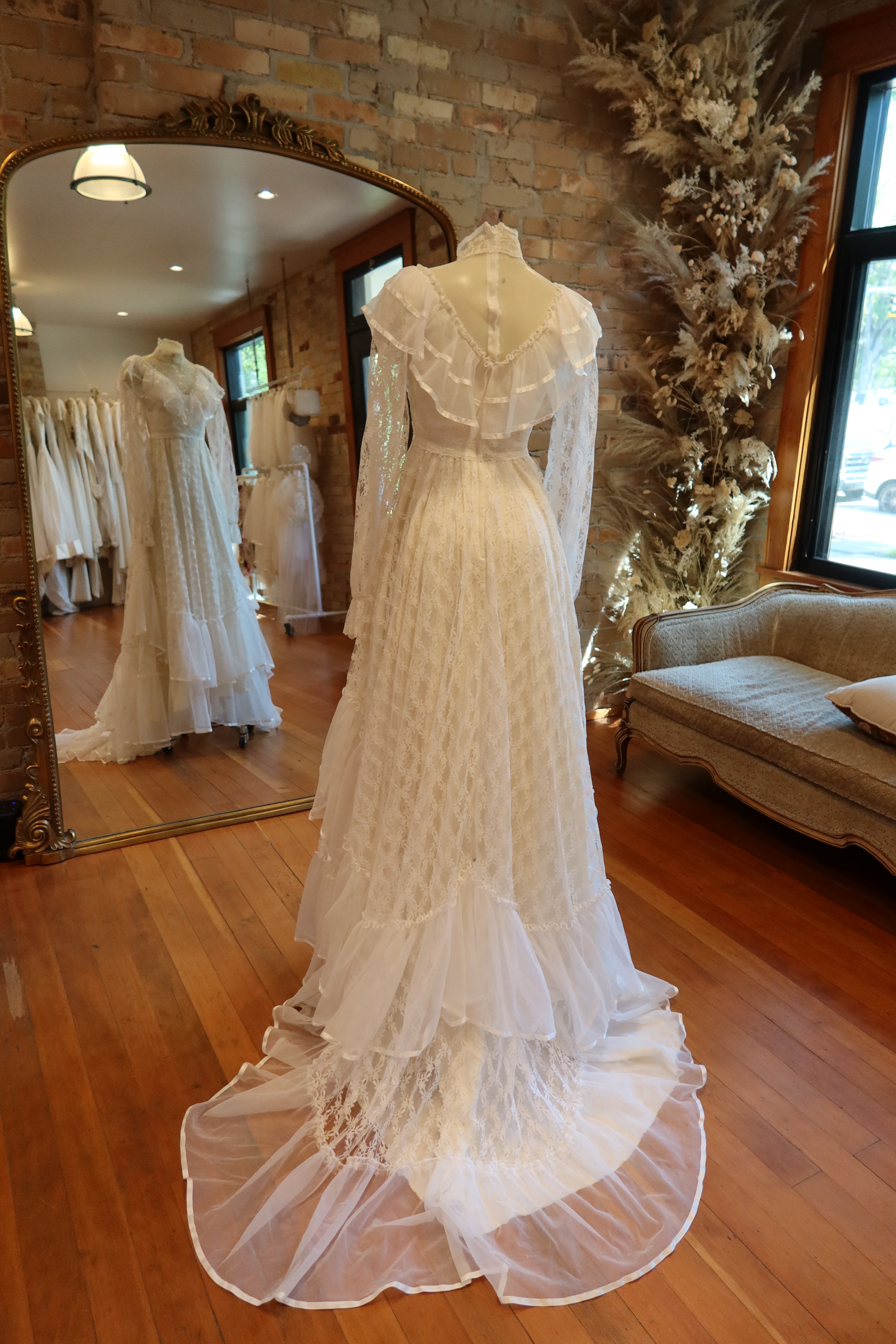 1970s Ruffled Lace Gown