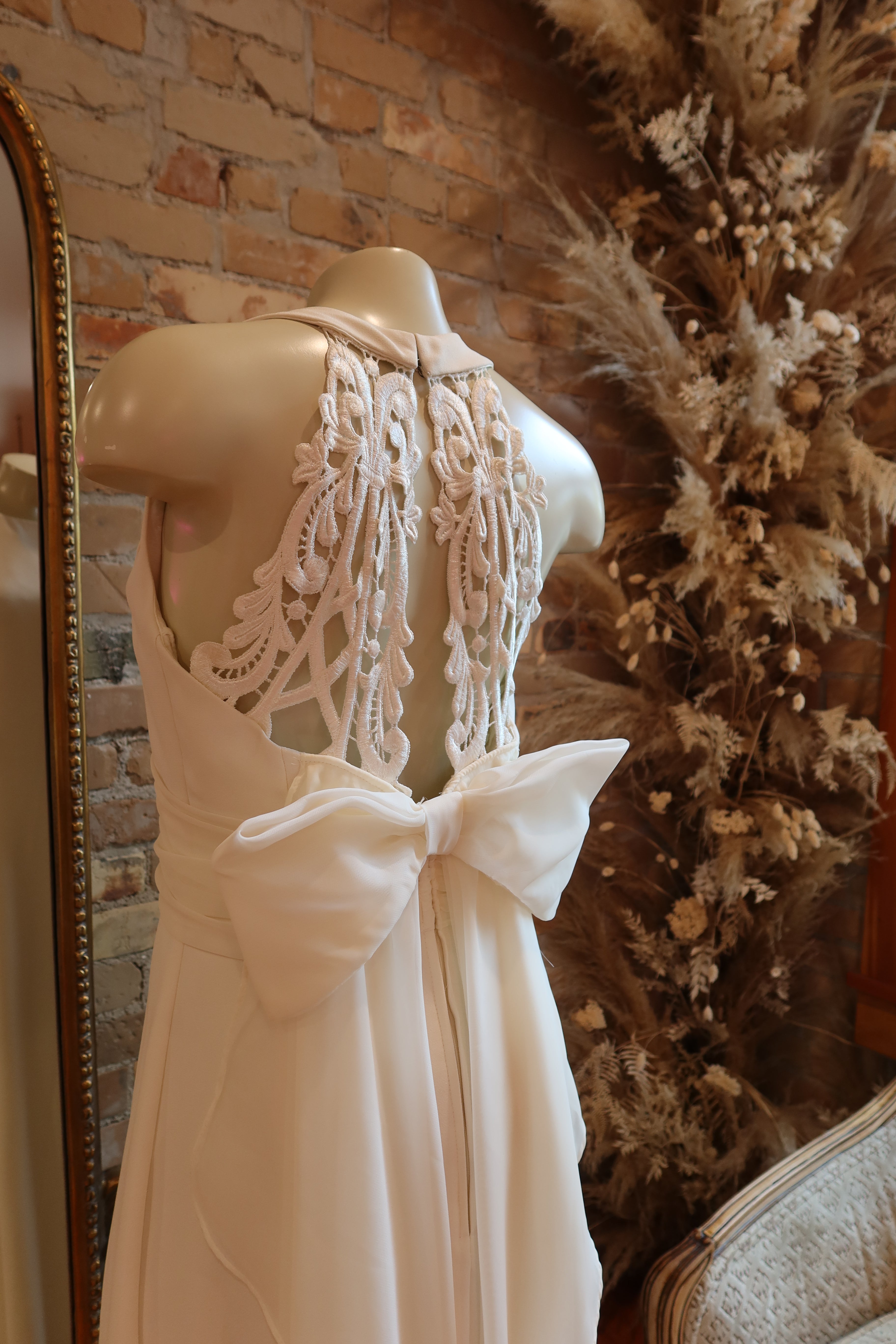 1990s Crepe Halter Chiffon Gown