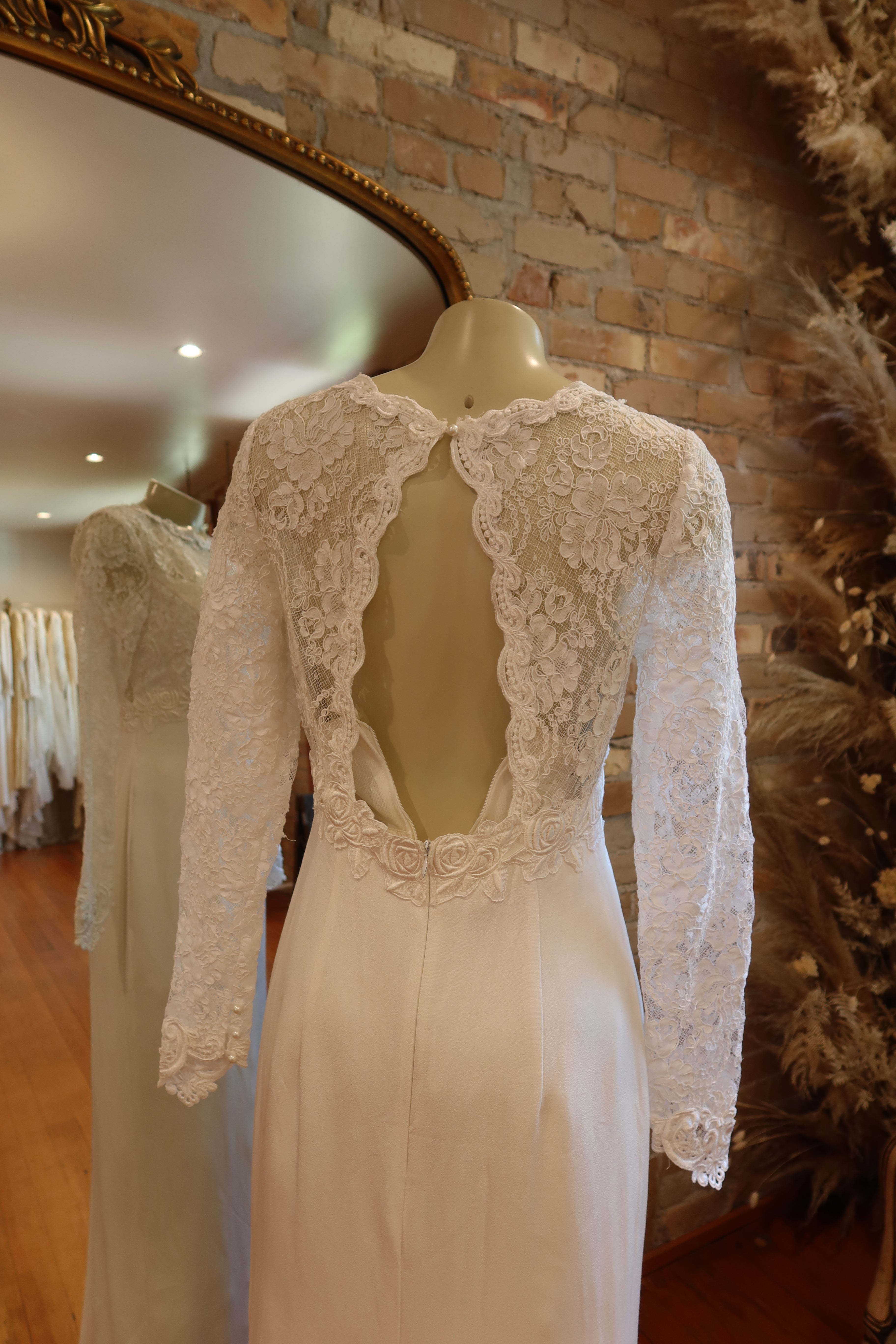 1990s Jessica McClintock White Lace Column Dress