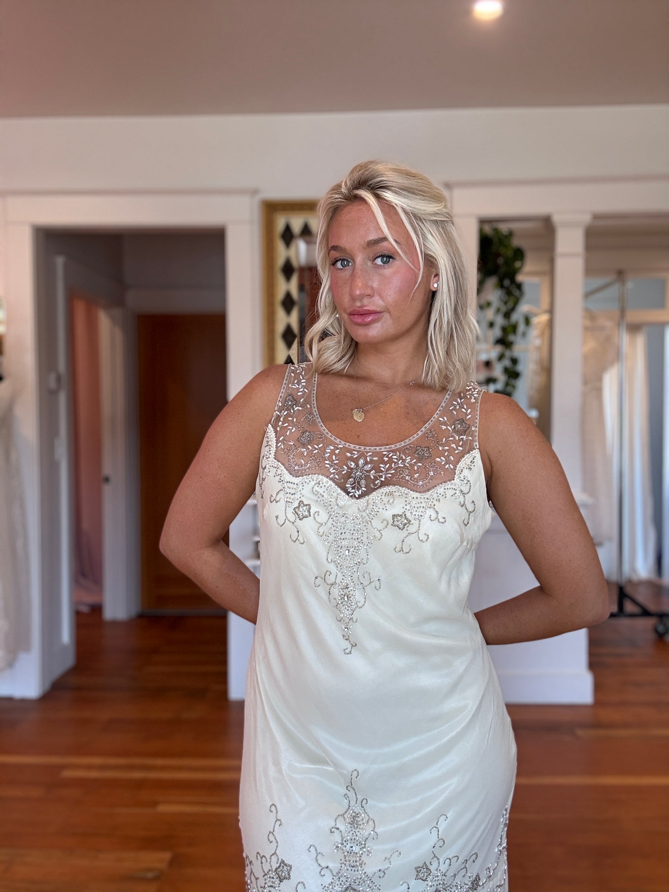 1990s Hand Beaded Silk Swing Dress