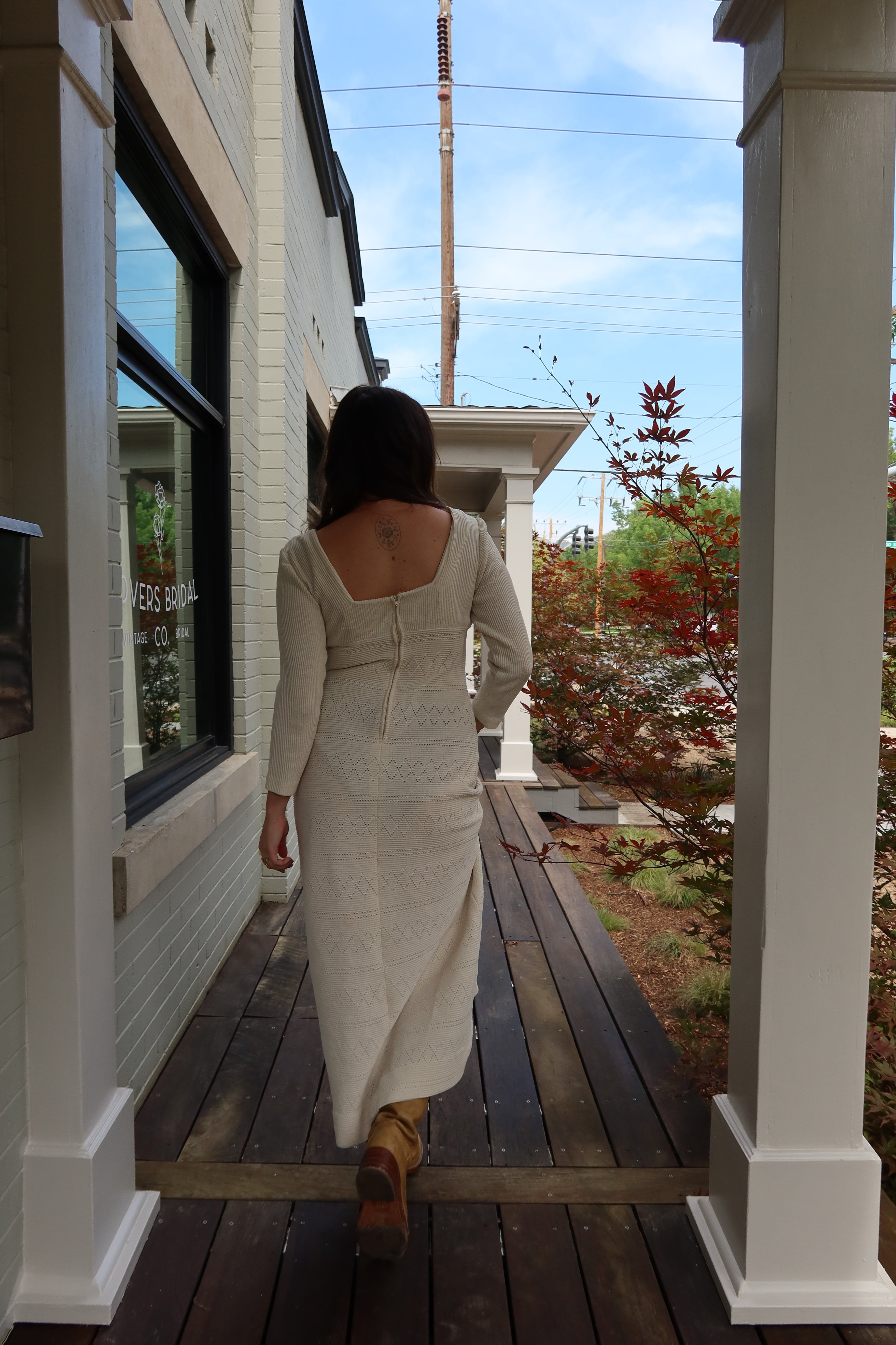 1970s Open Back Ivory Knit Maxi