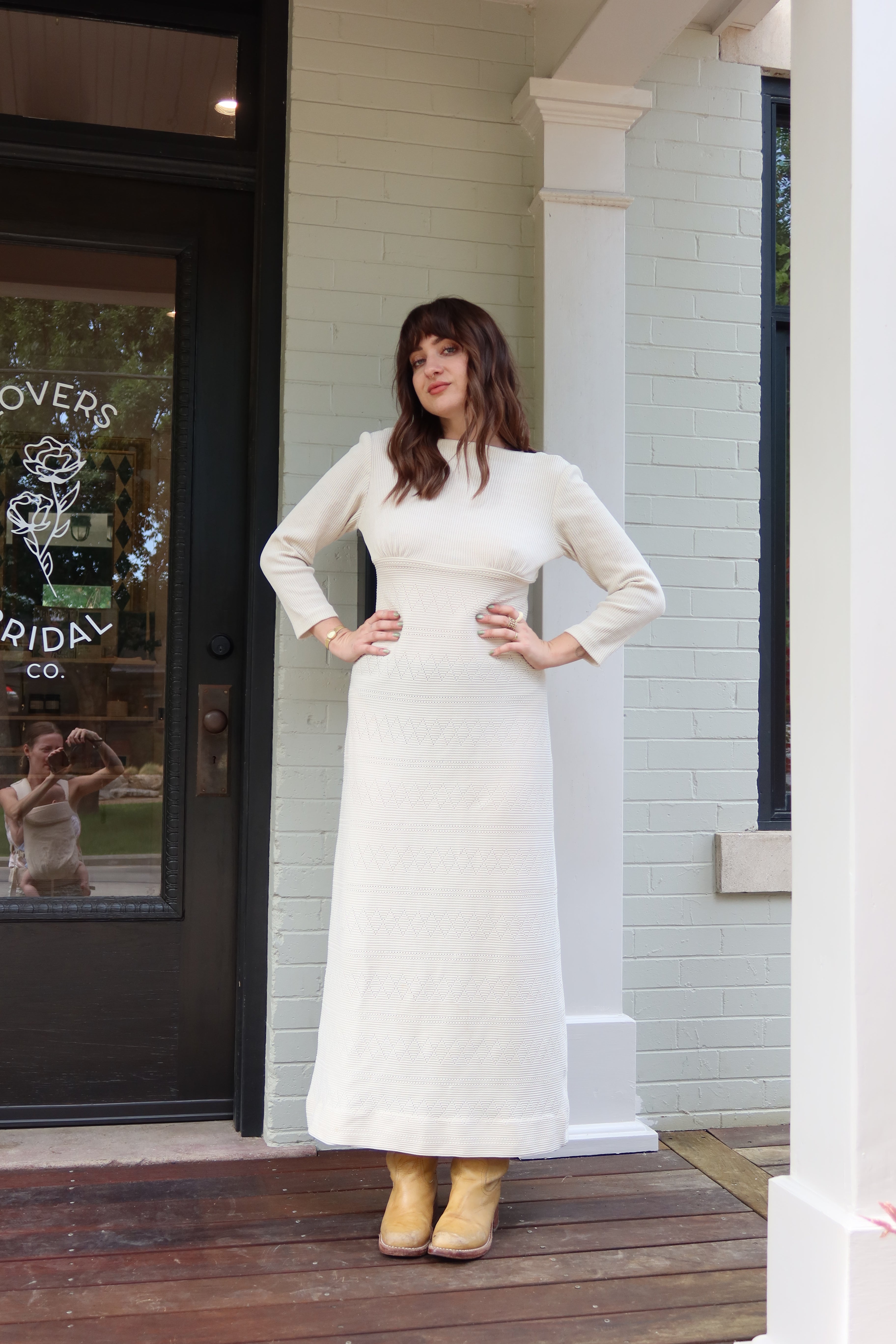 1970s Open Back Ivory Knit Maxi