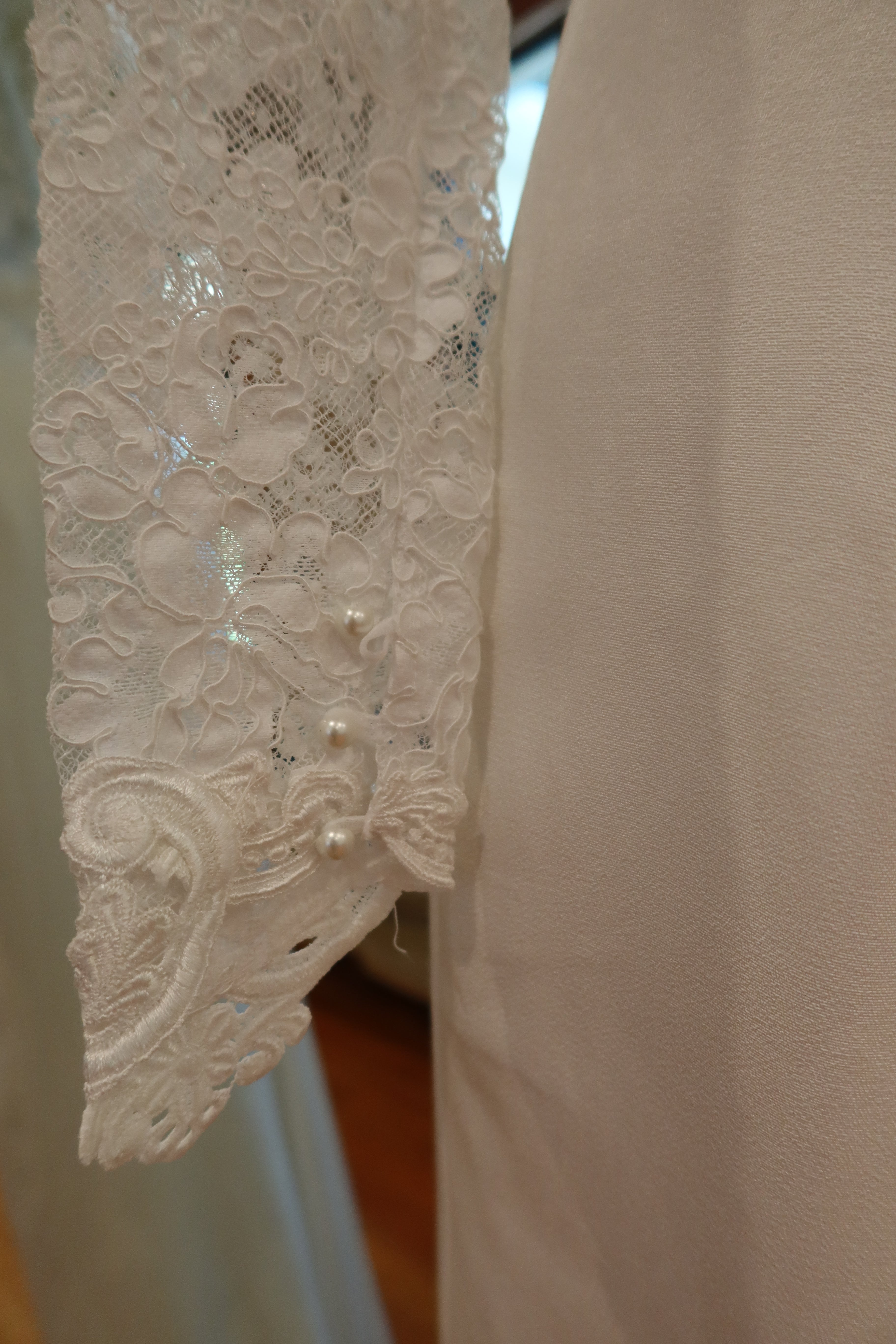 1990s Jessica McClintock White Lace Column Dress