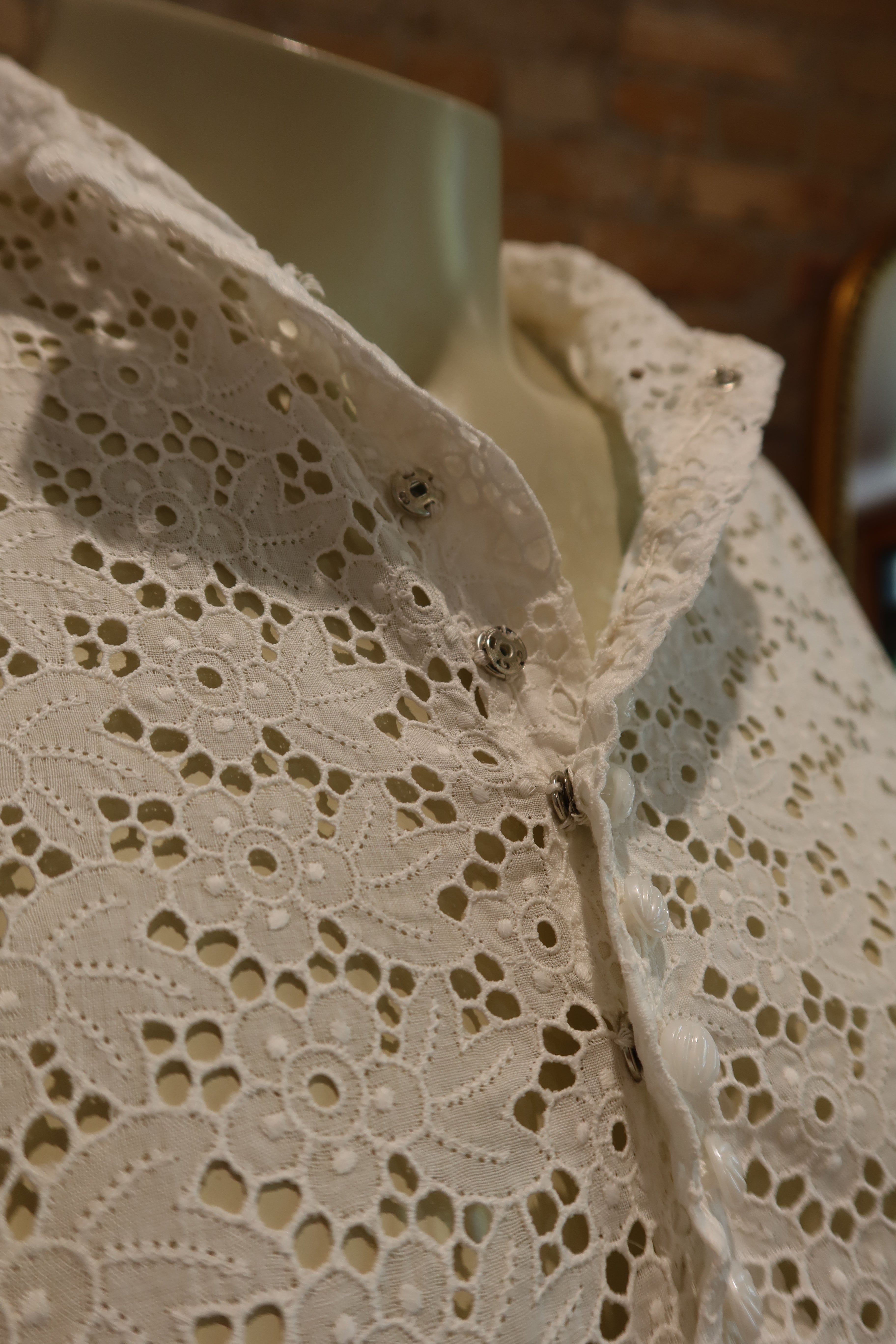 1970s Cotton Eyelet Prairie Dress