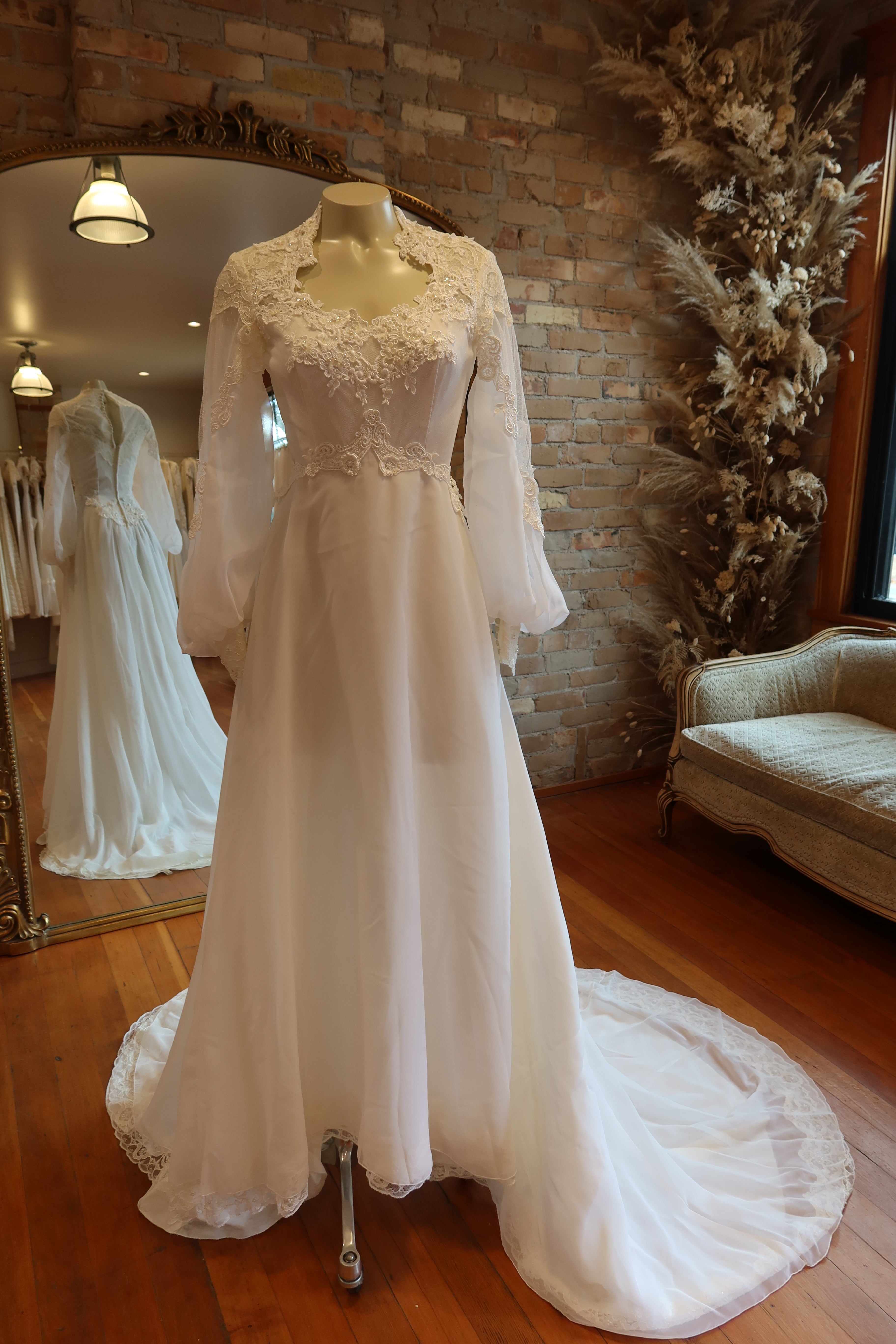 1970s Bishop Sleeve Chiffon Gown