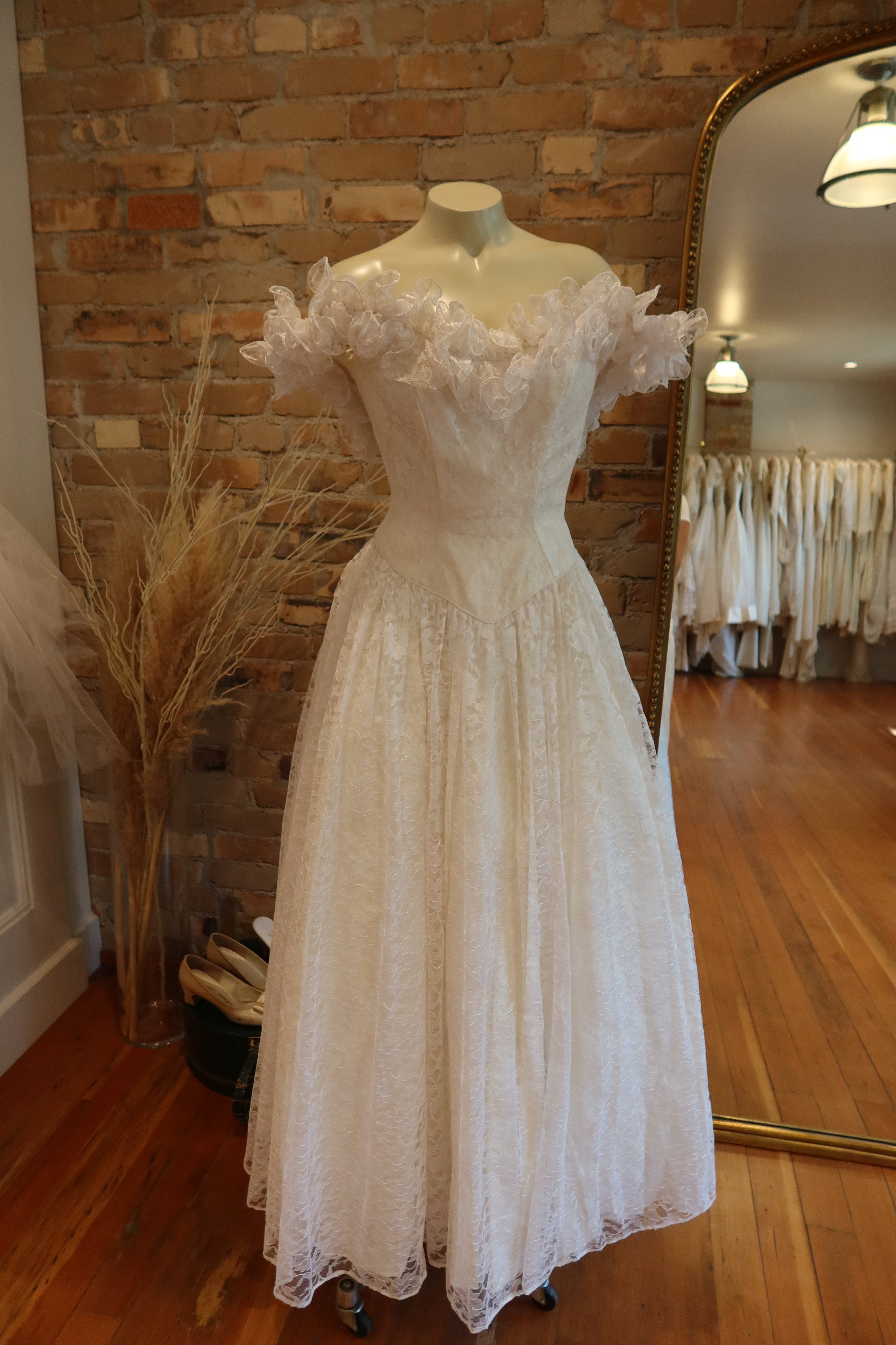 1960s Basque Waist Lace Gown