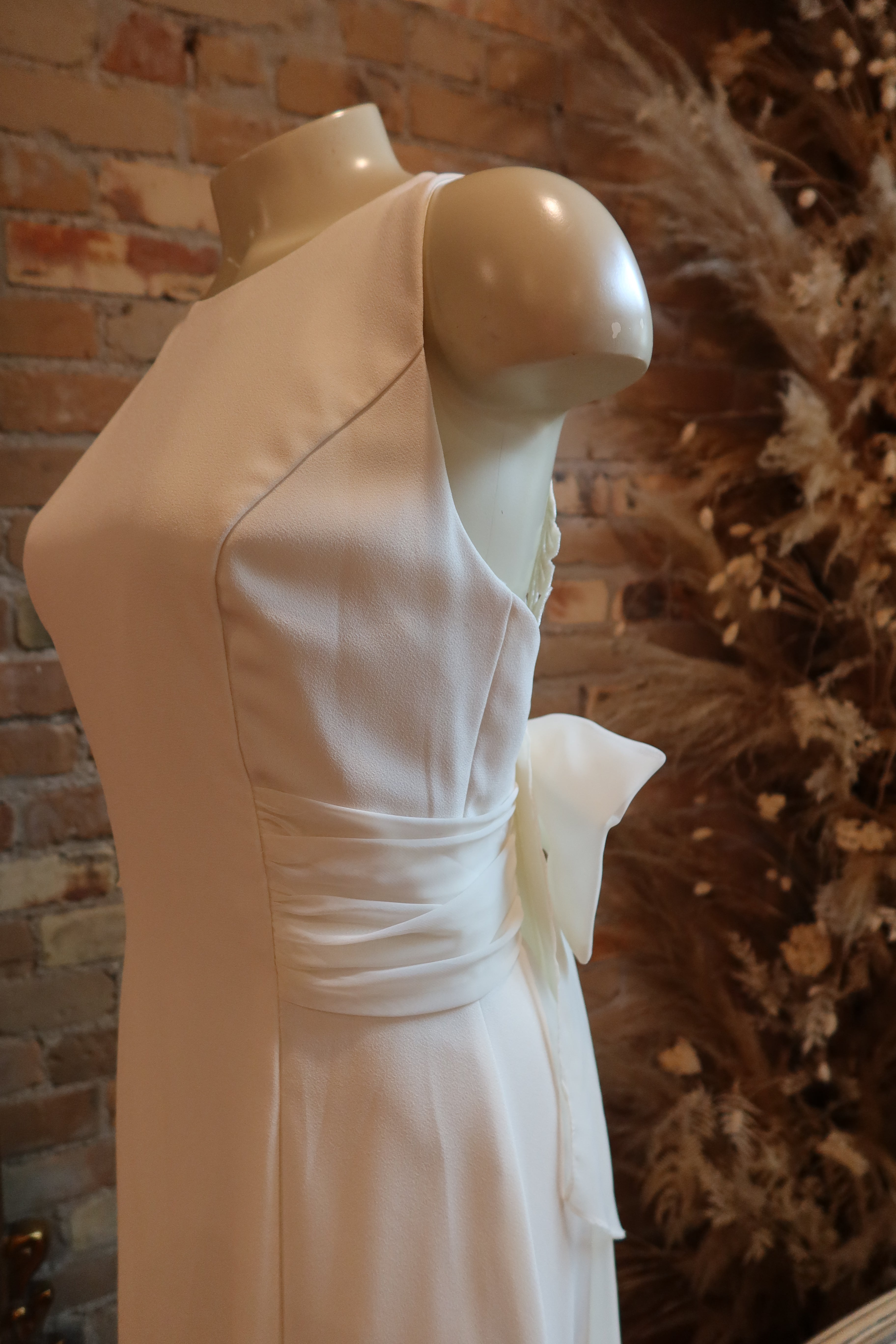 1990s Crepe Halter Chiffon Gown