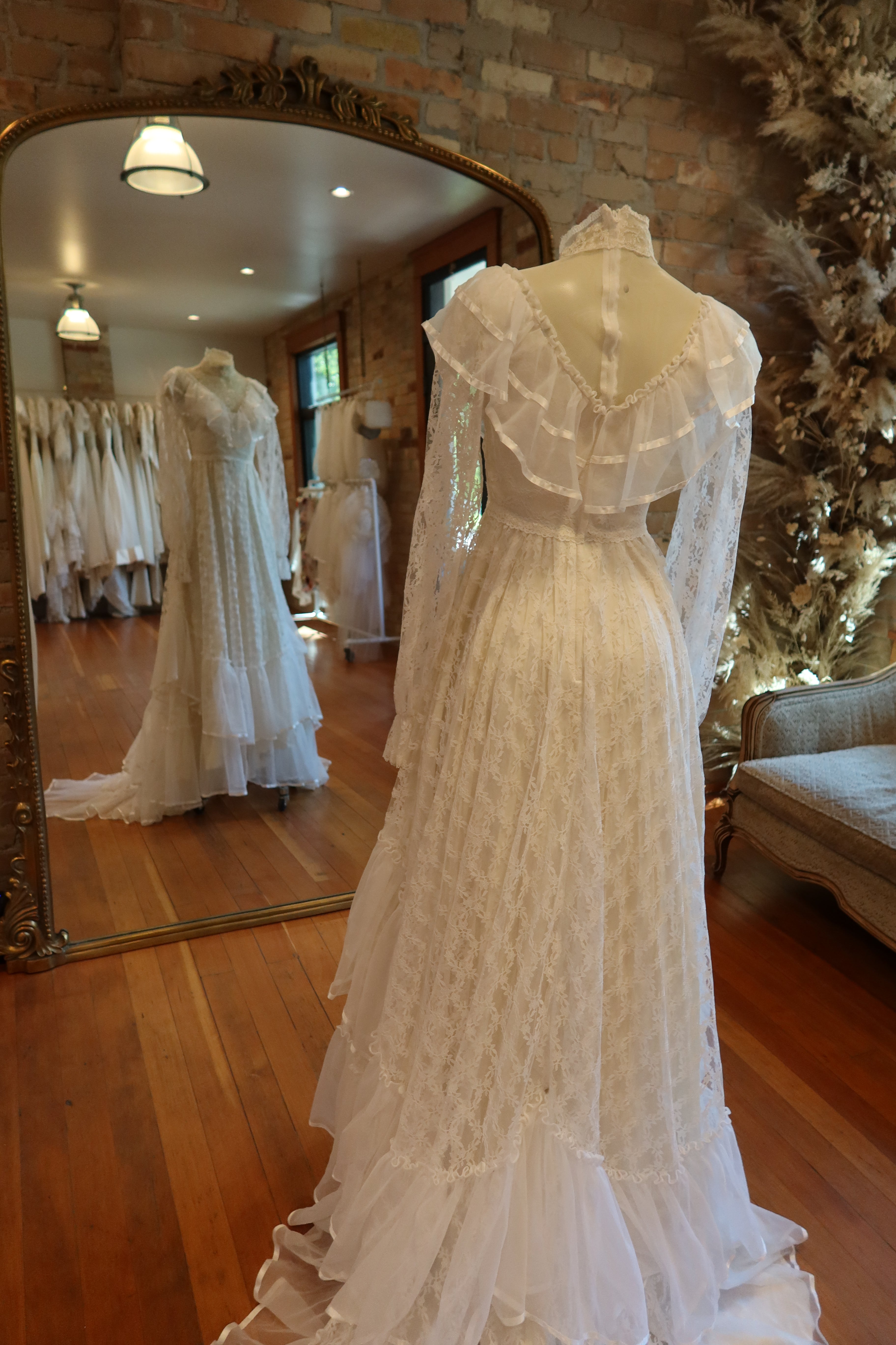 1970s Ruffled Lace Gown