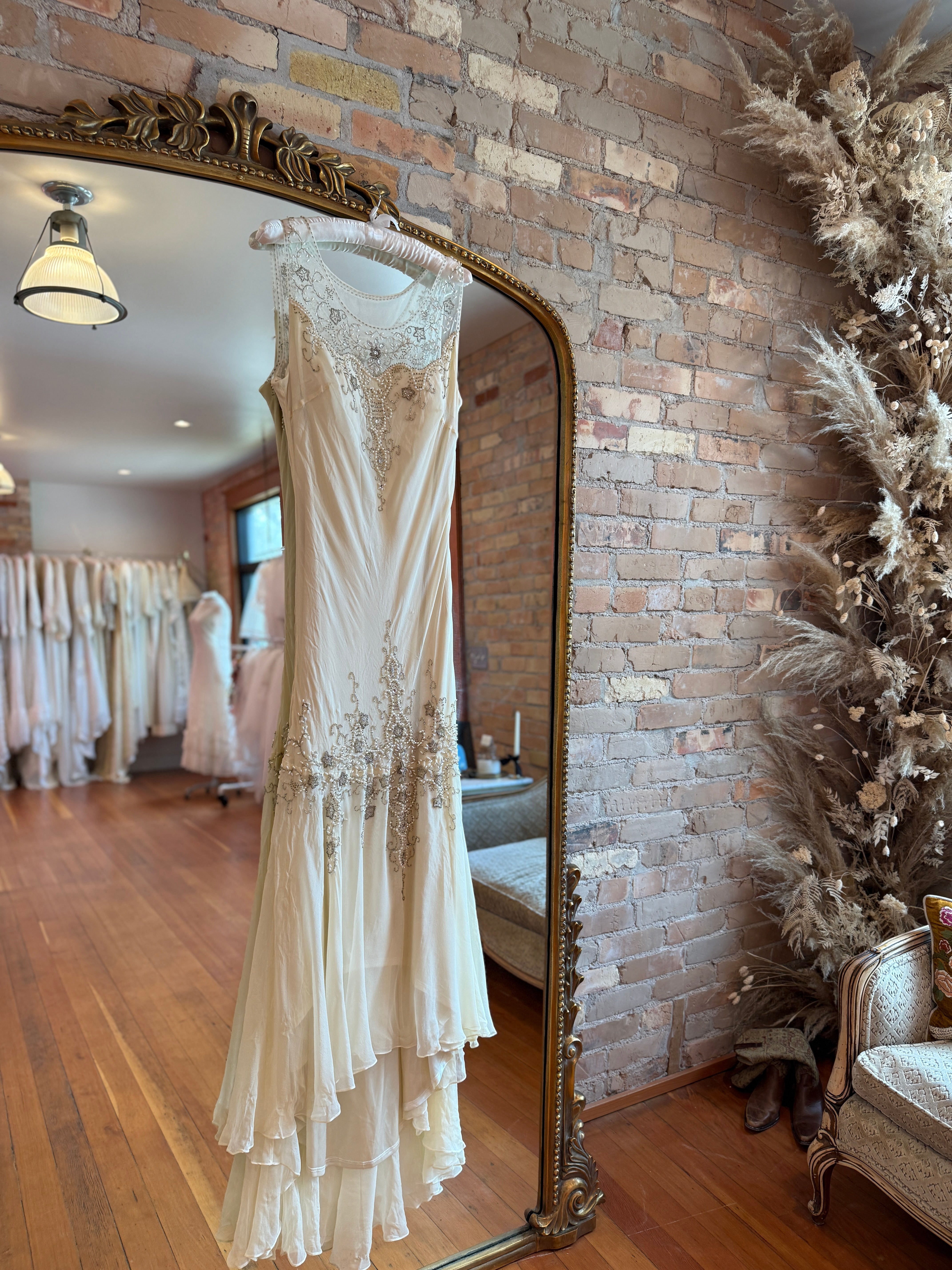 1990s Hand Beaded Silk Swing Dress