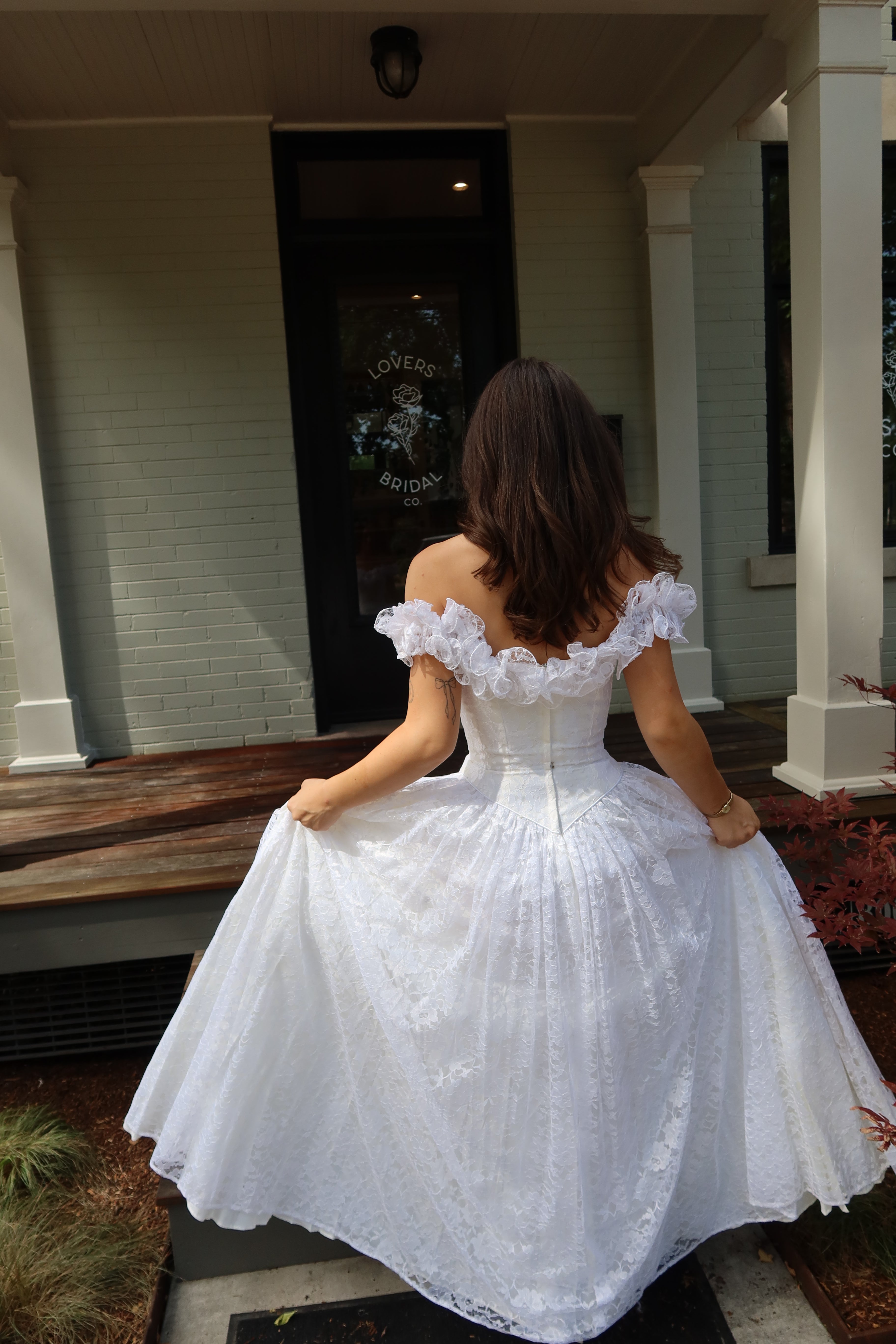 1960s Basque Waist Lace Gown