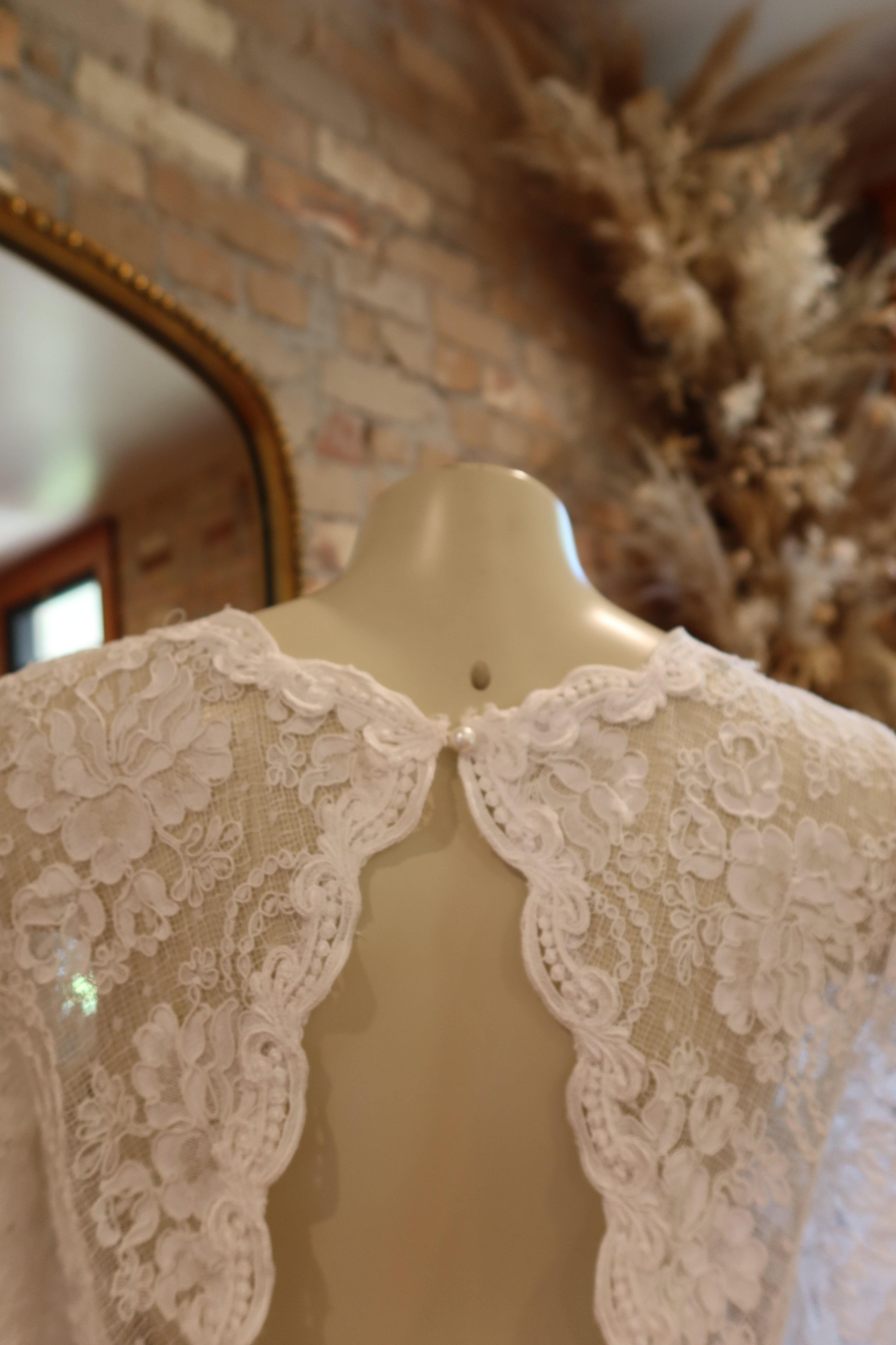 1990s Jessica McClintock White Lace Column Dress