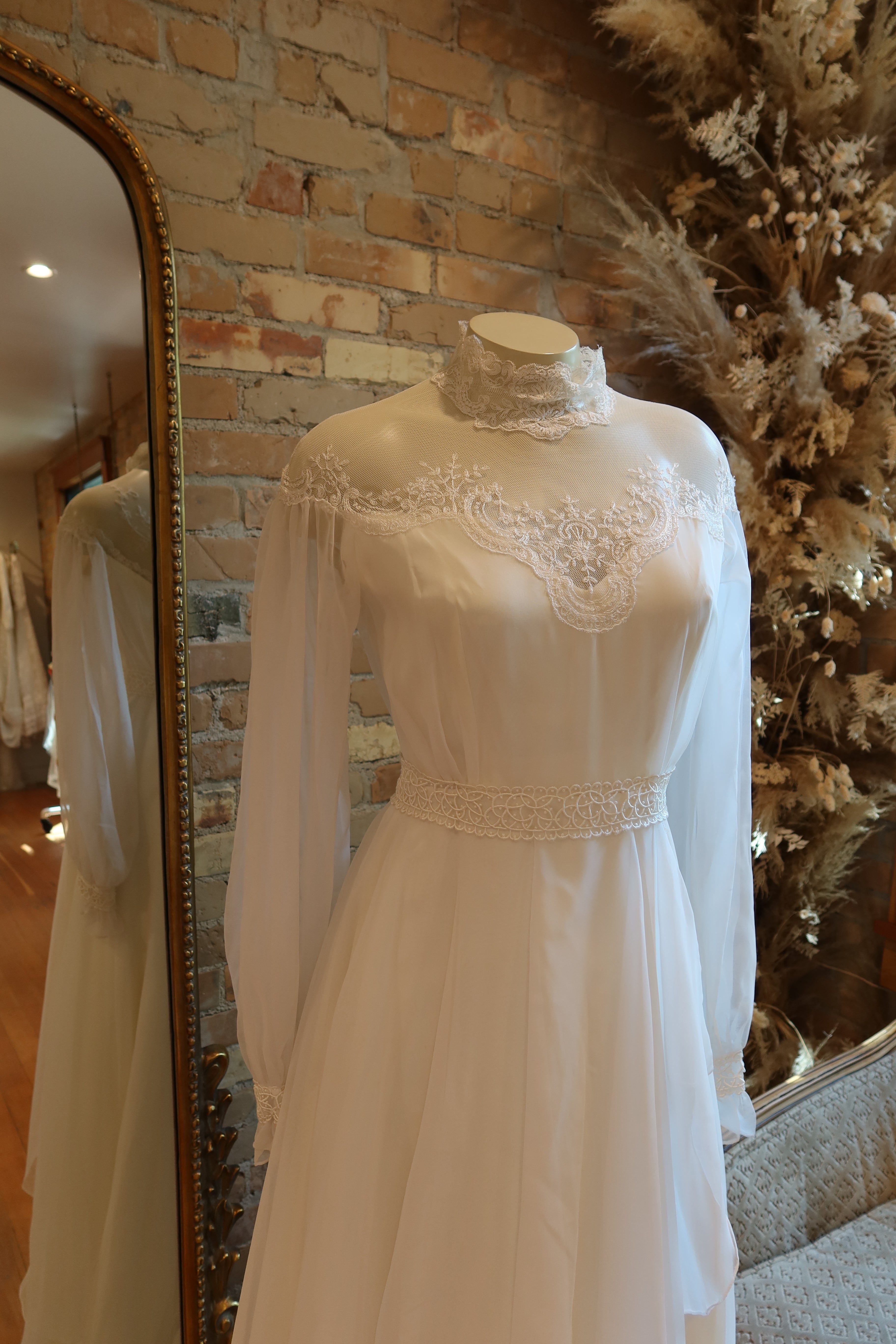 1970s Alfred Angelo Long Sleeve Chiffon Gown