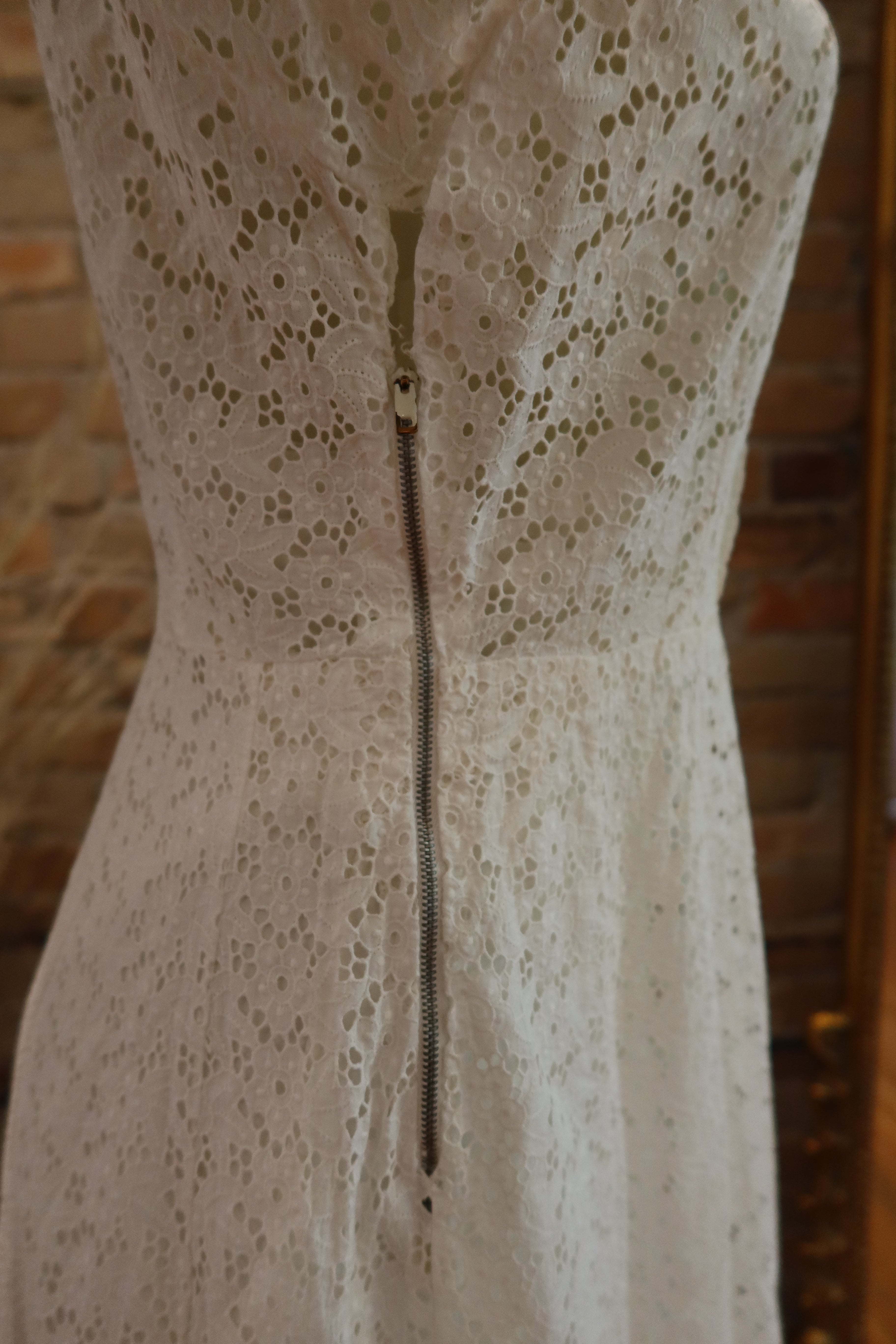 1970s Cotton Eyelet Prairie Dress