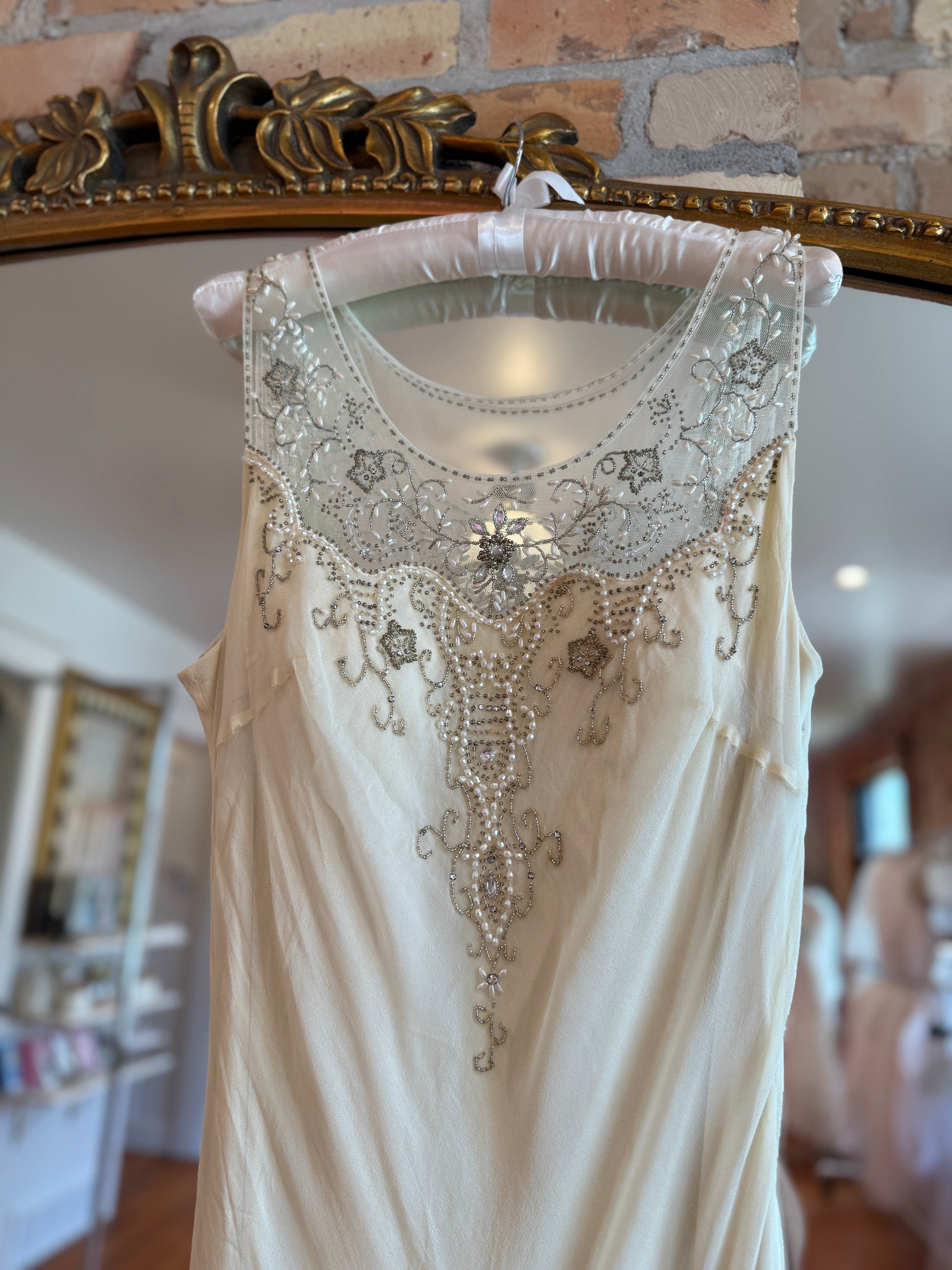 1990s Hand Beaded Silk Swing Dress