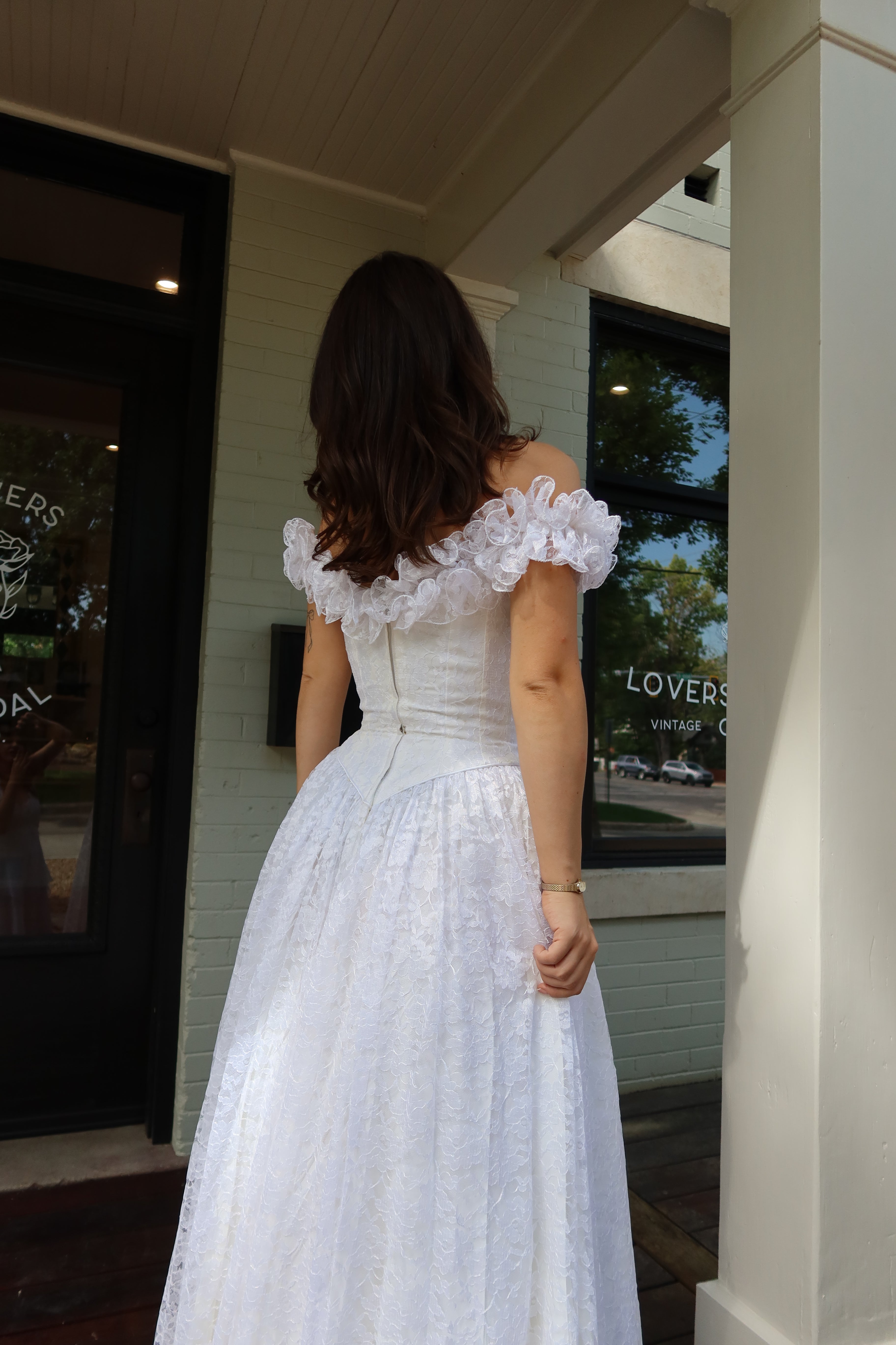 1960s Basque Waist Lace Gown
