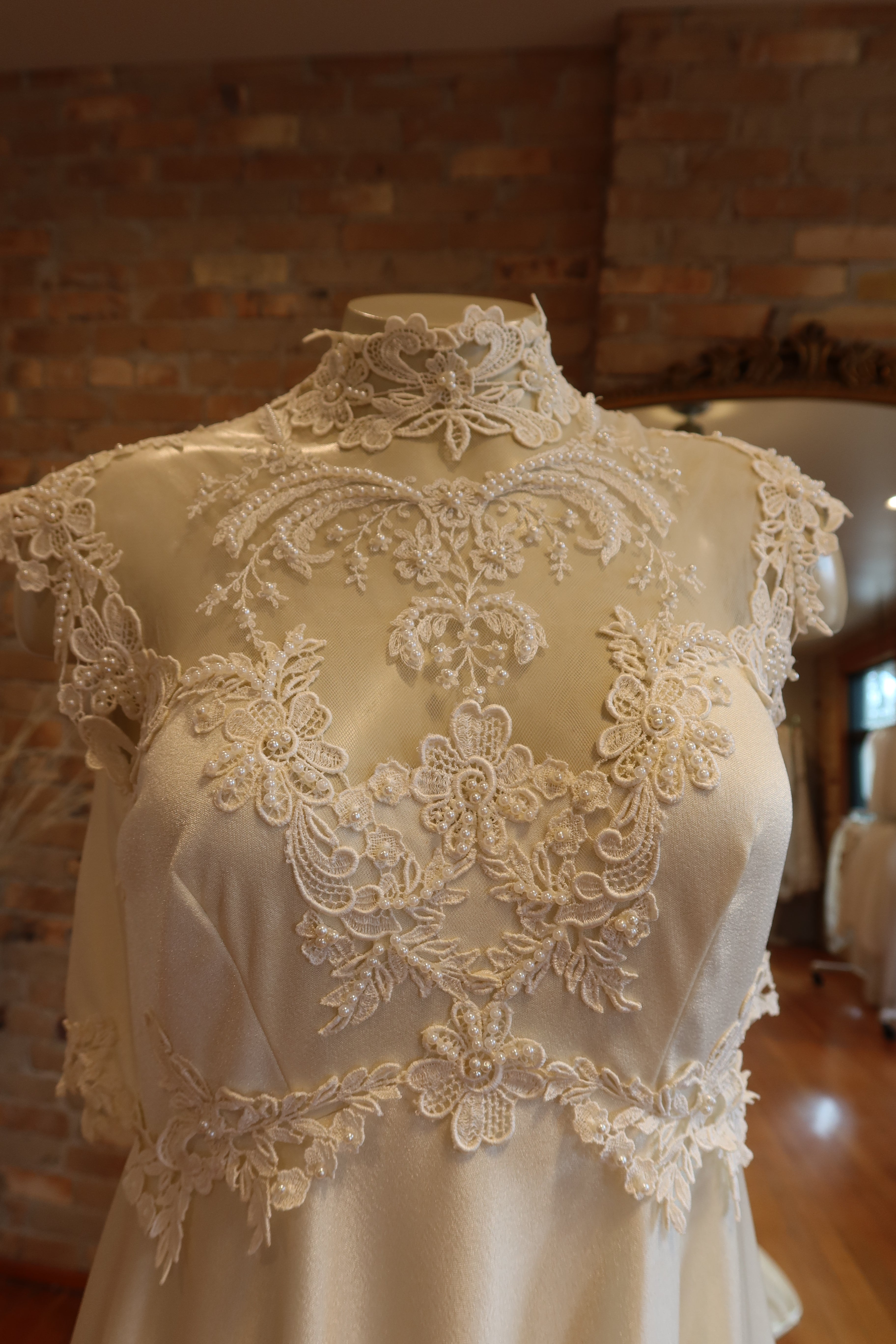 1970s Ivory Empire High Neck Gown