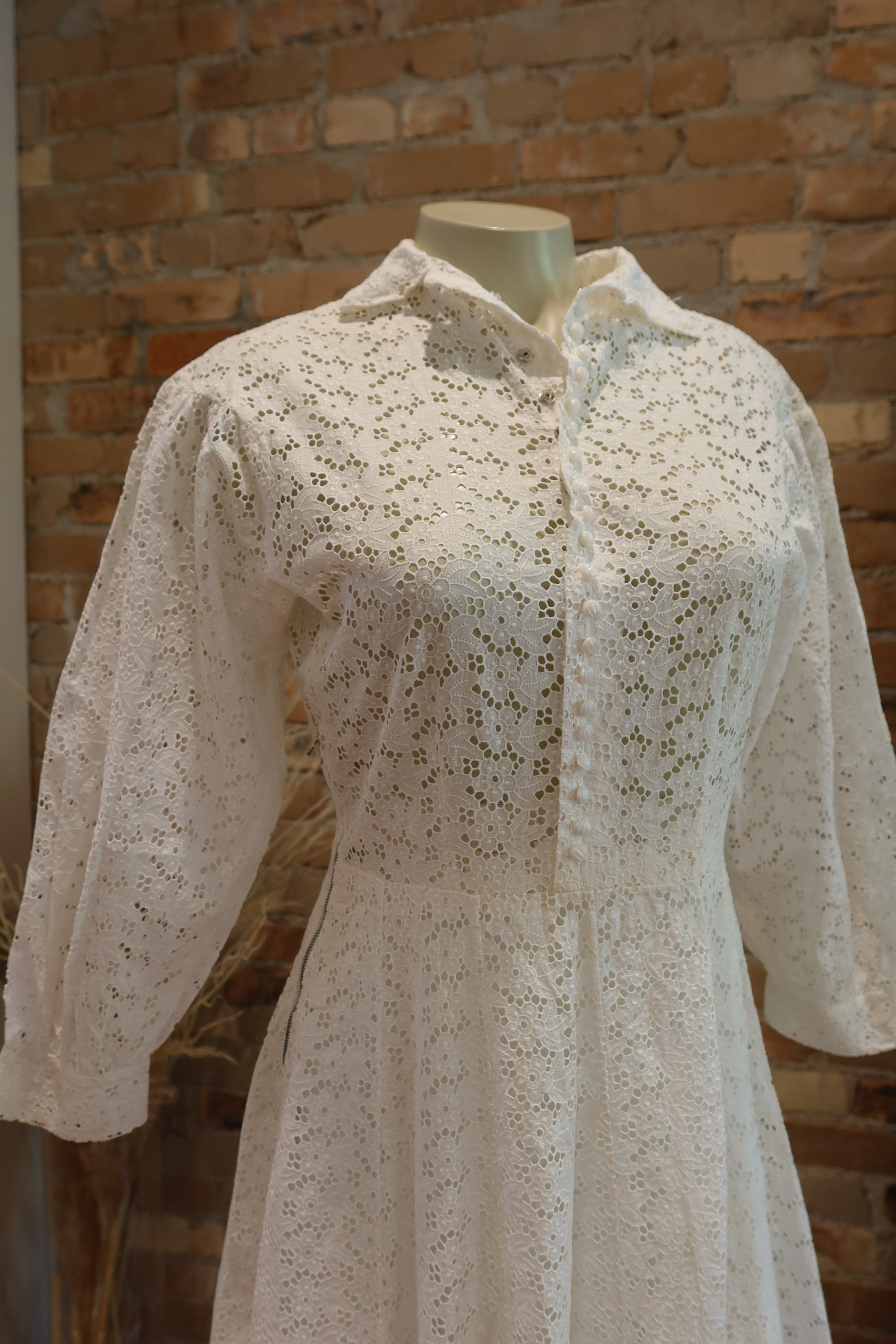 1970s Cotton Eyelet Prairie Dress