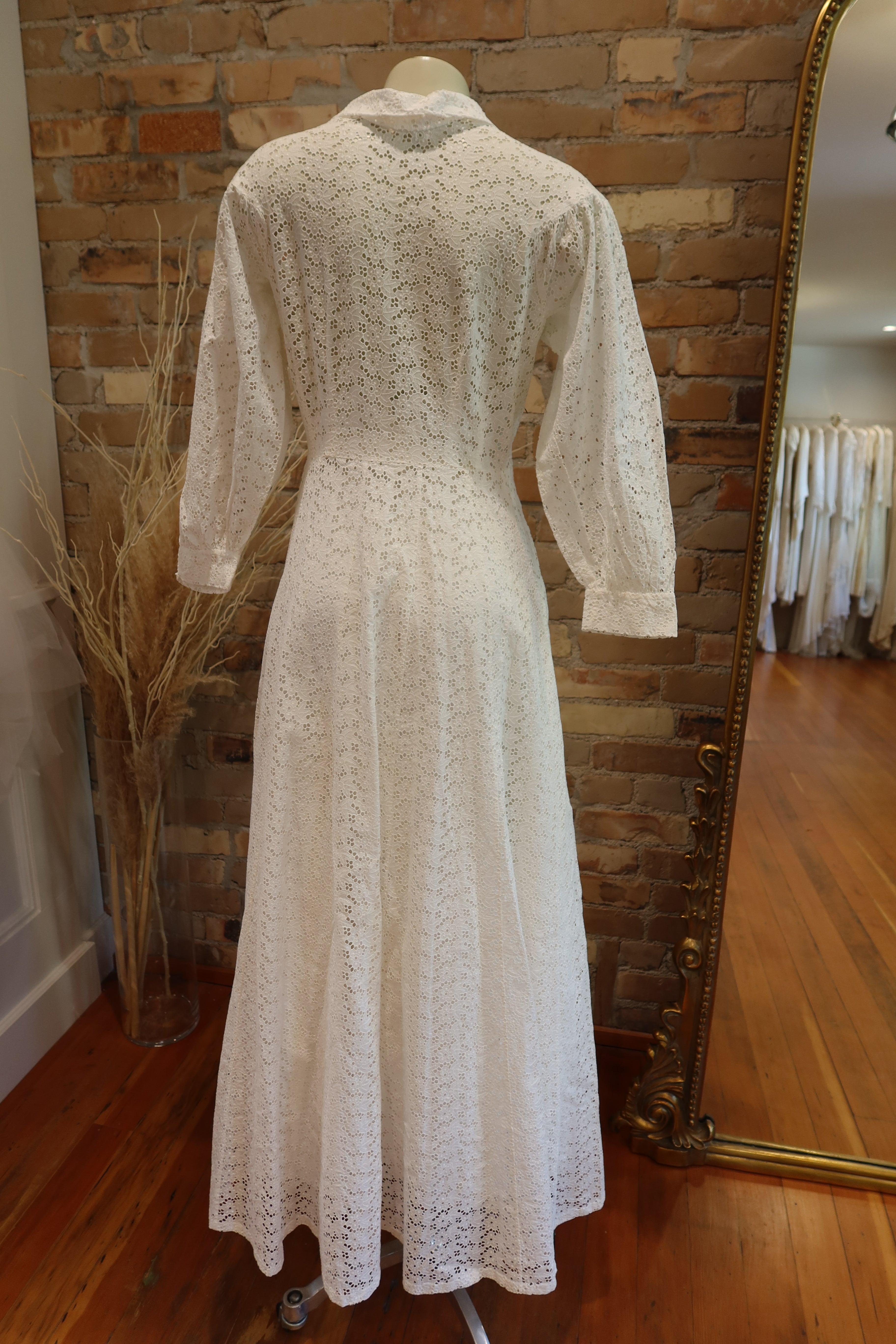 1970s Cotton Eyelet Prairie Dress