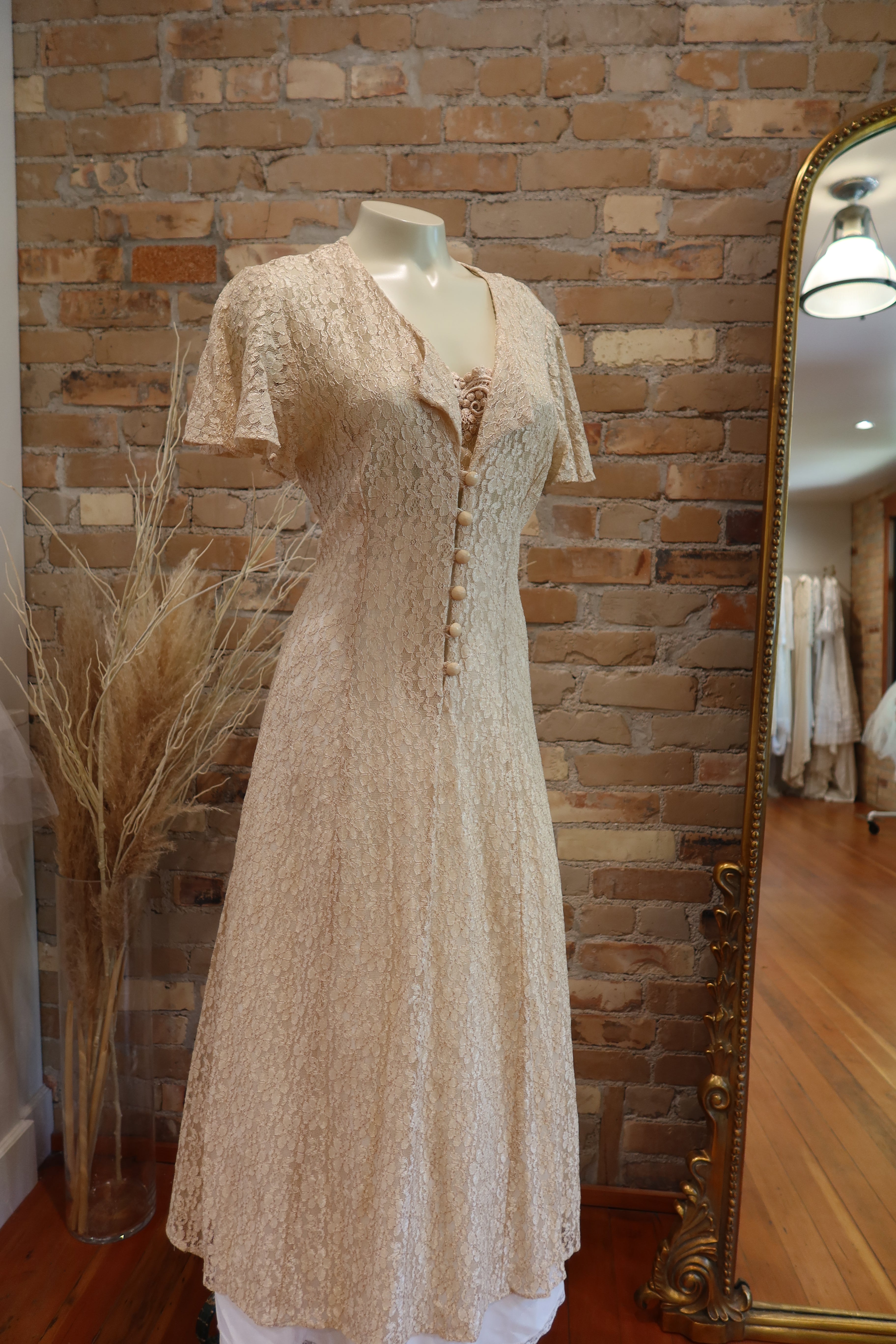 90s Midi Sheer Lace Shift Dress