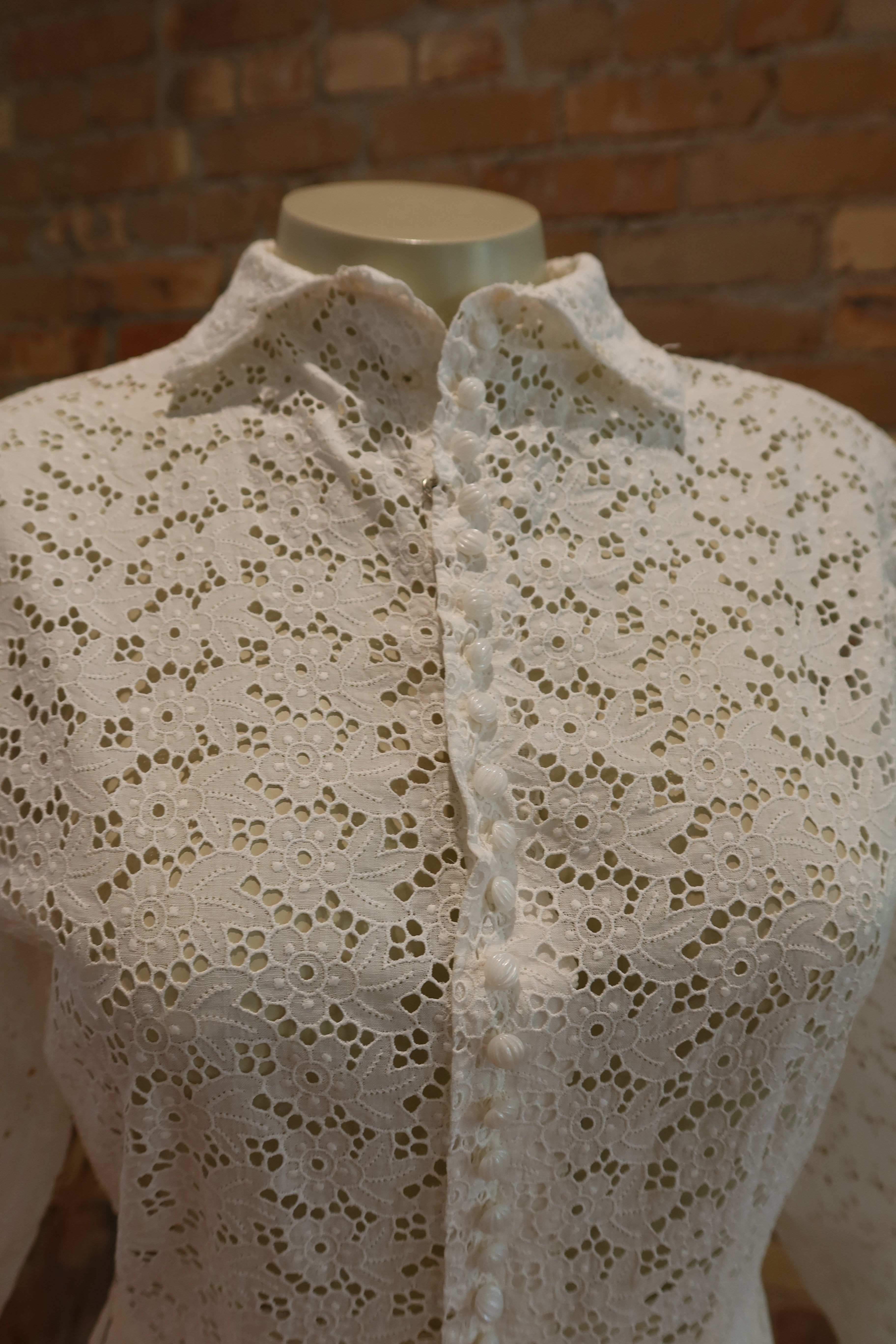 1970s Cotton Eyelet Prairie Dress