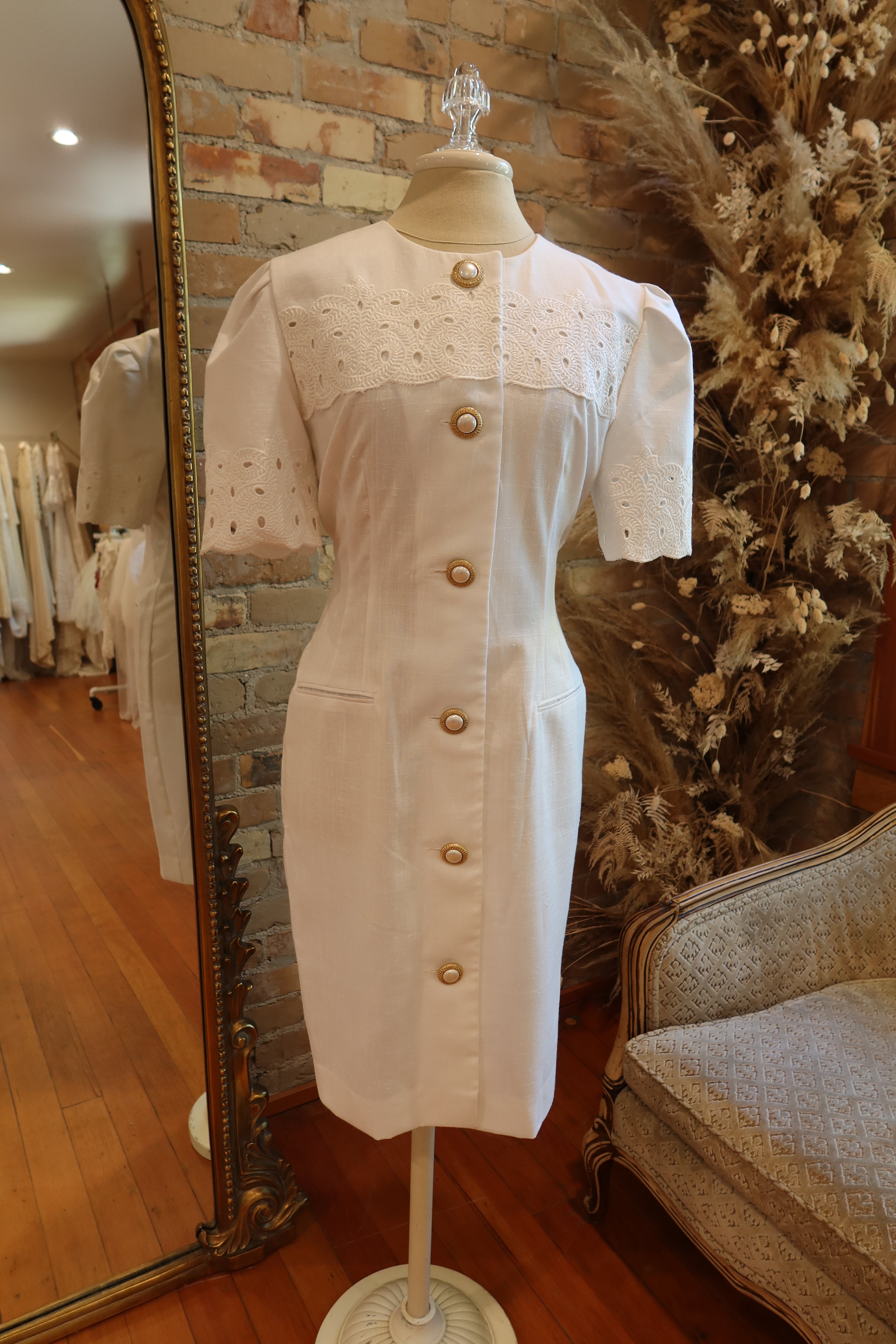 1980s Linen Lace Courthouse Dress