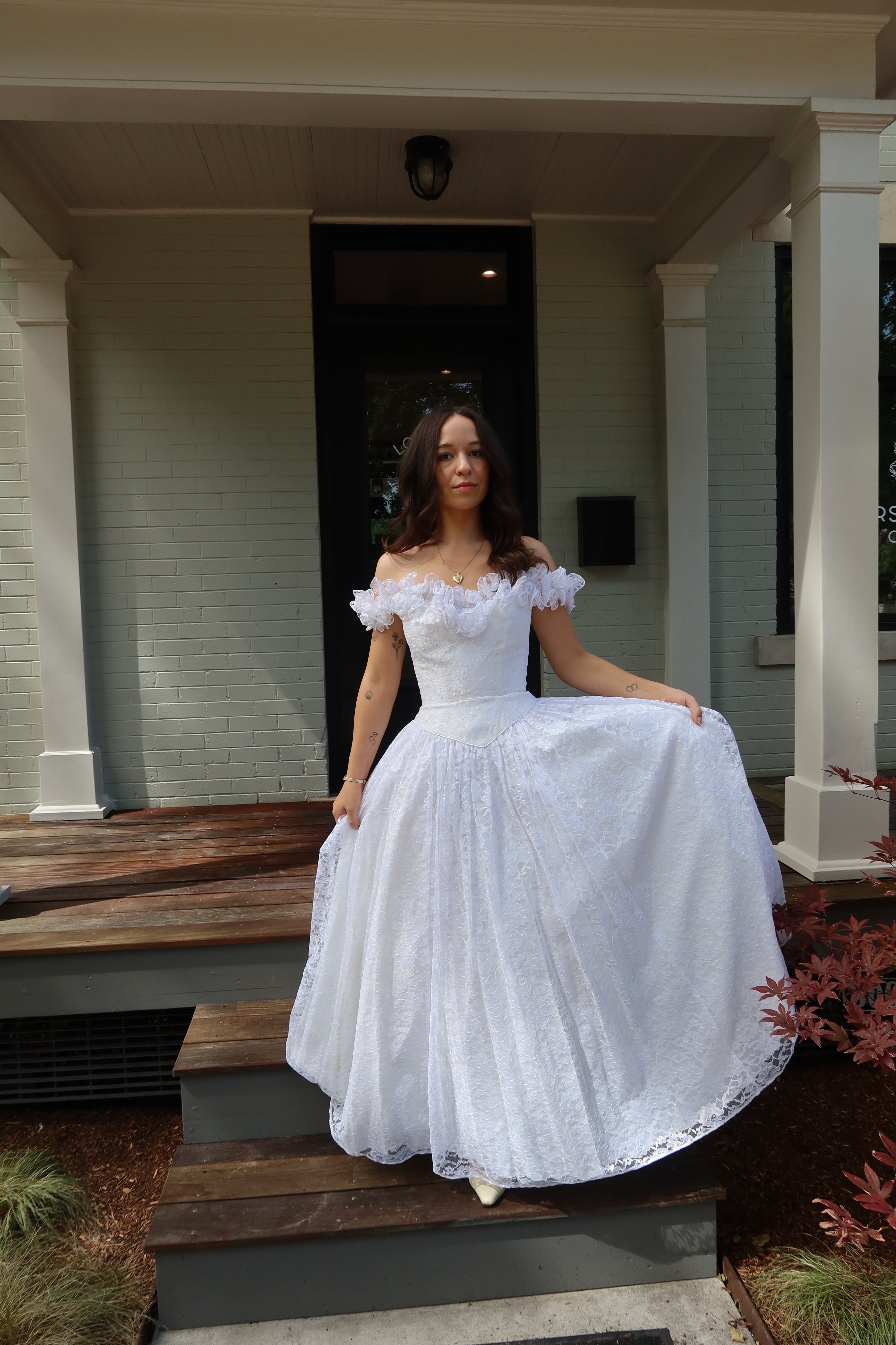 1960s Basque Waist Lace Gown