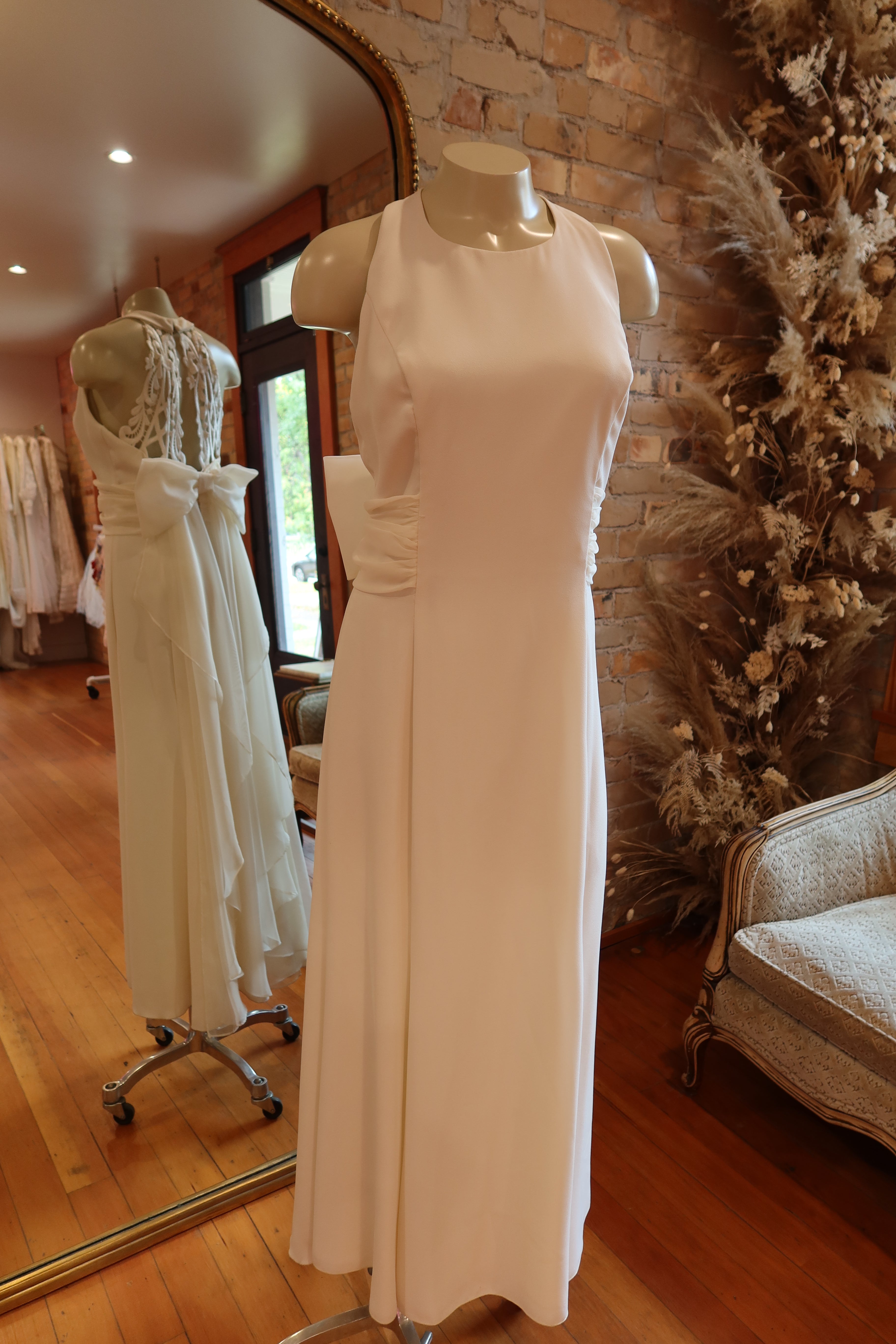 1990s Crepe Halter Chiffon Gown