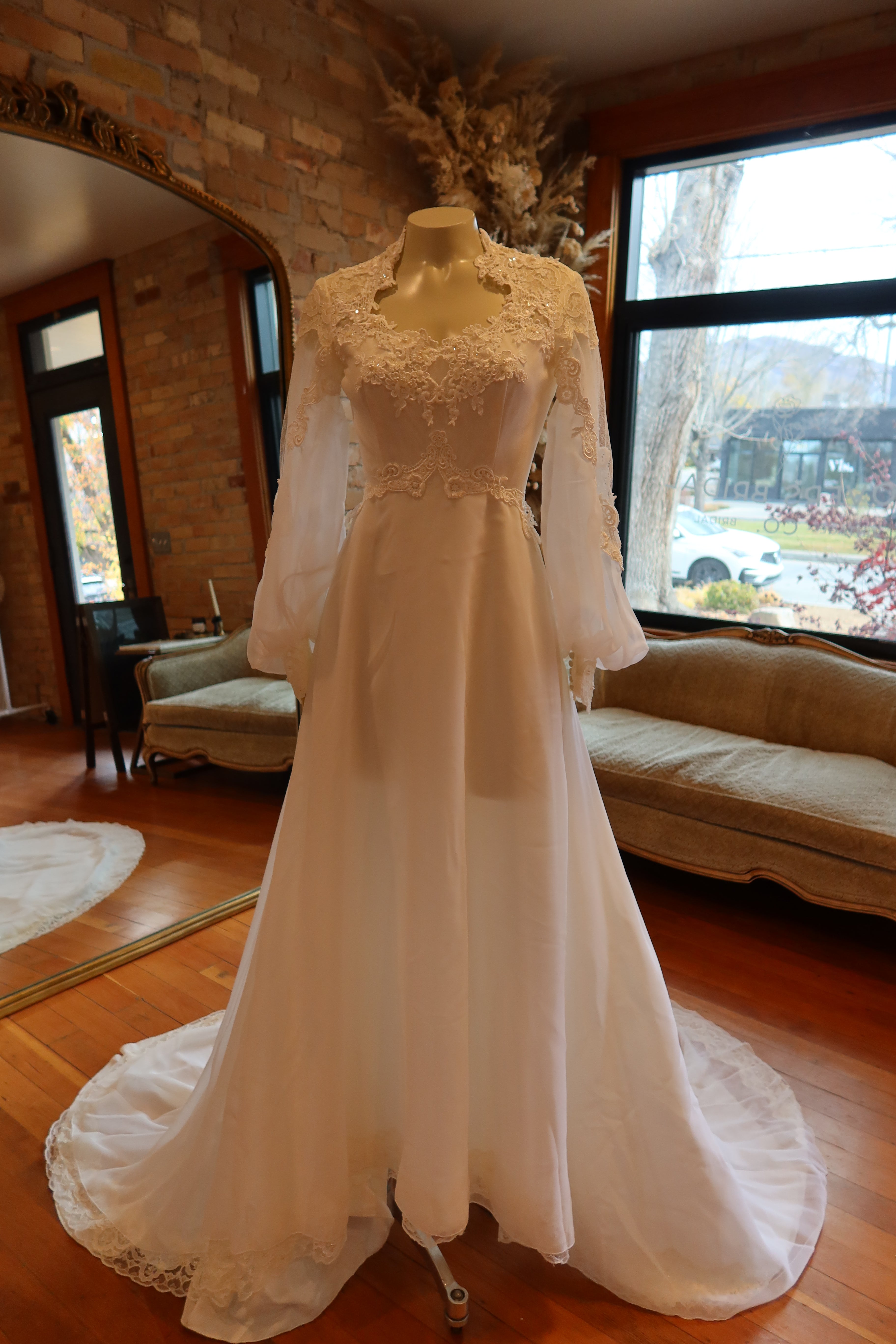 1970s Bishop Sleeve Chiffon Gown