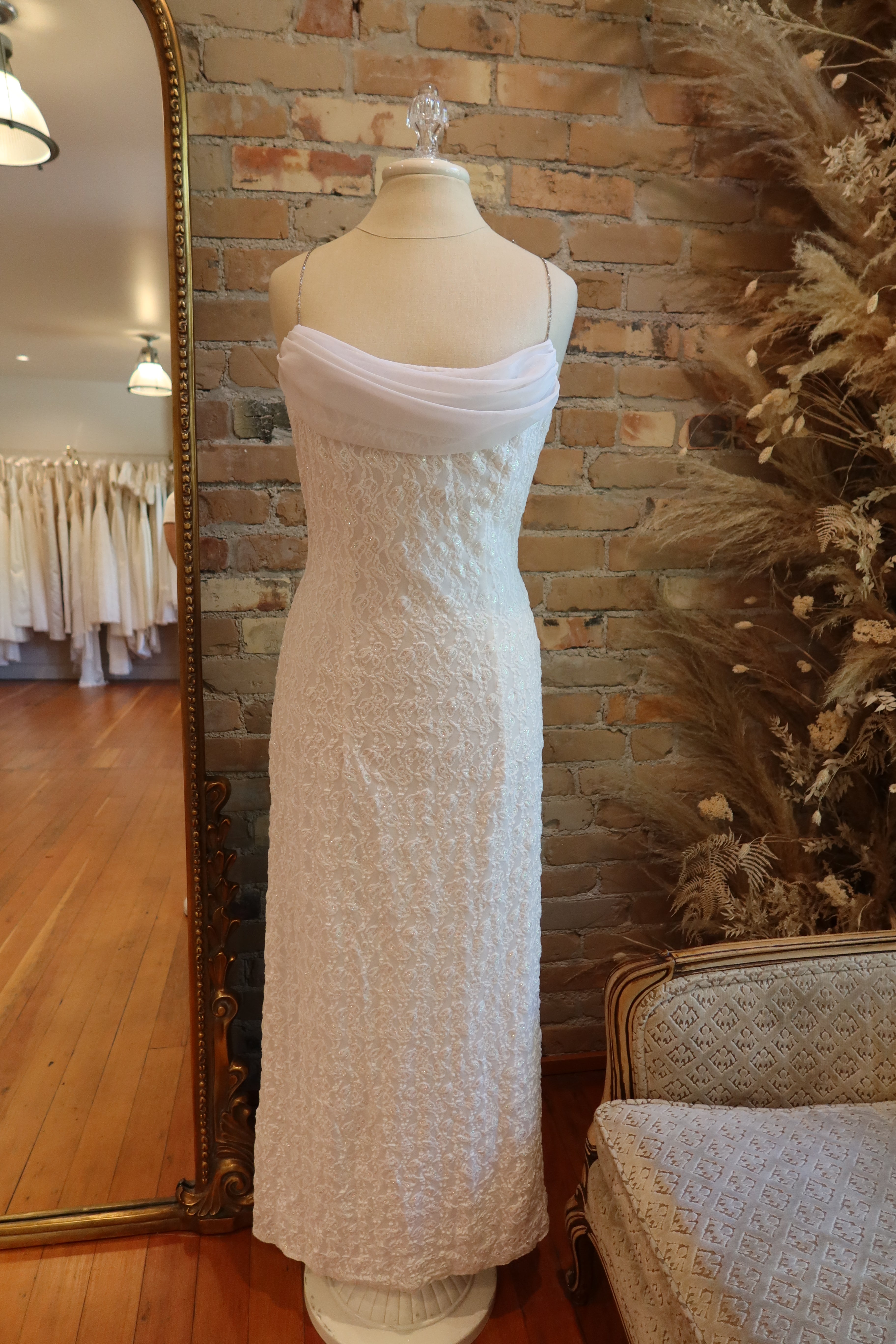 90s Glitter White Lace Gown