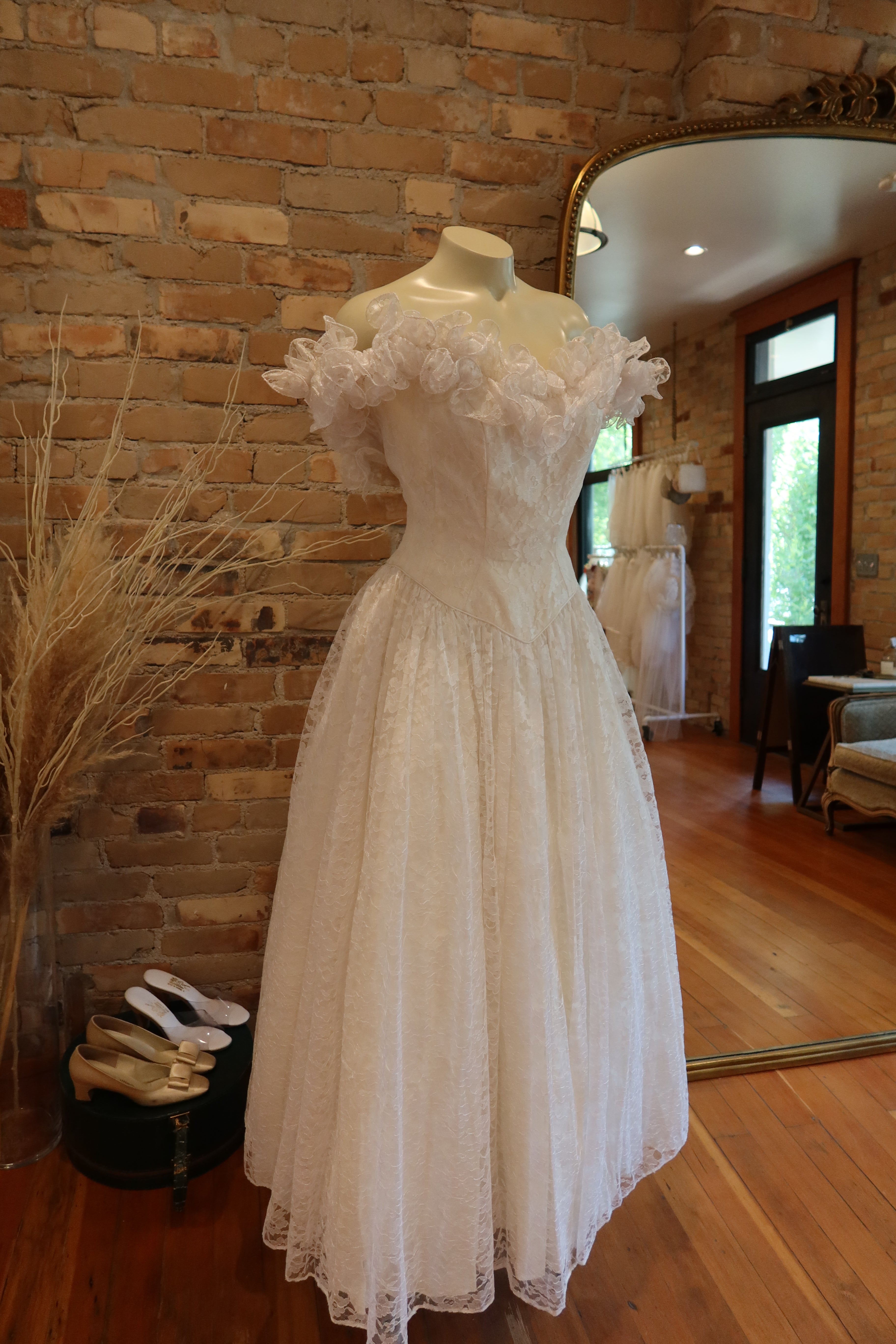 1960s Basque Waist Lace Gown