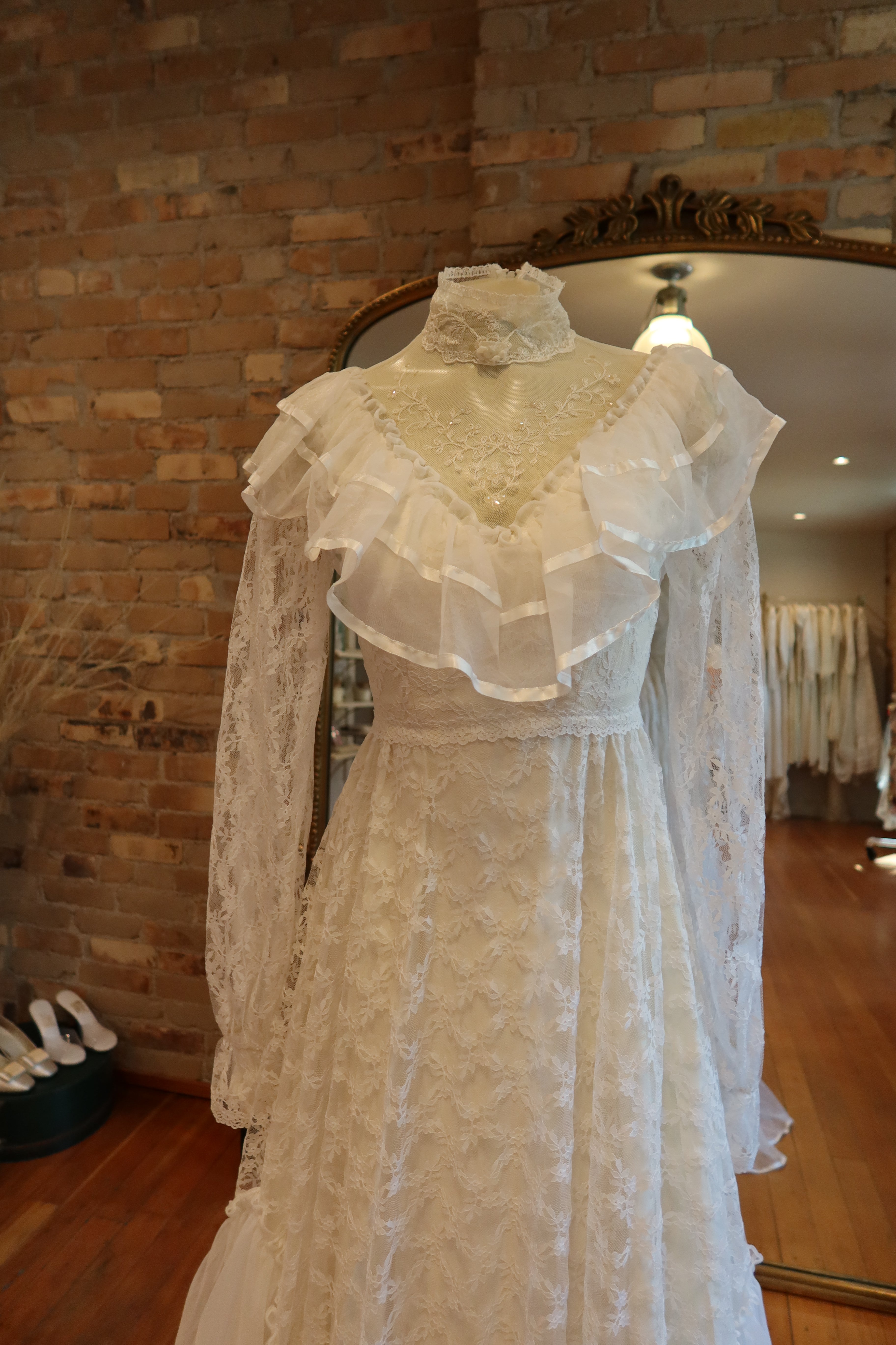 1970s Ruffled Lace Gown