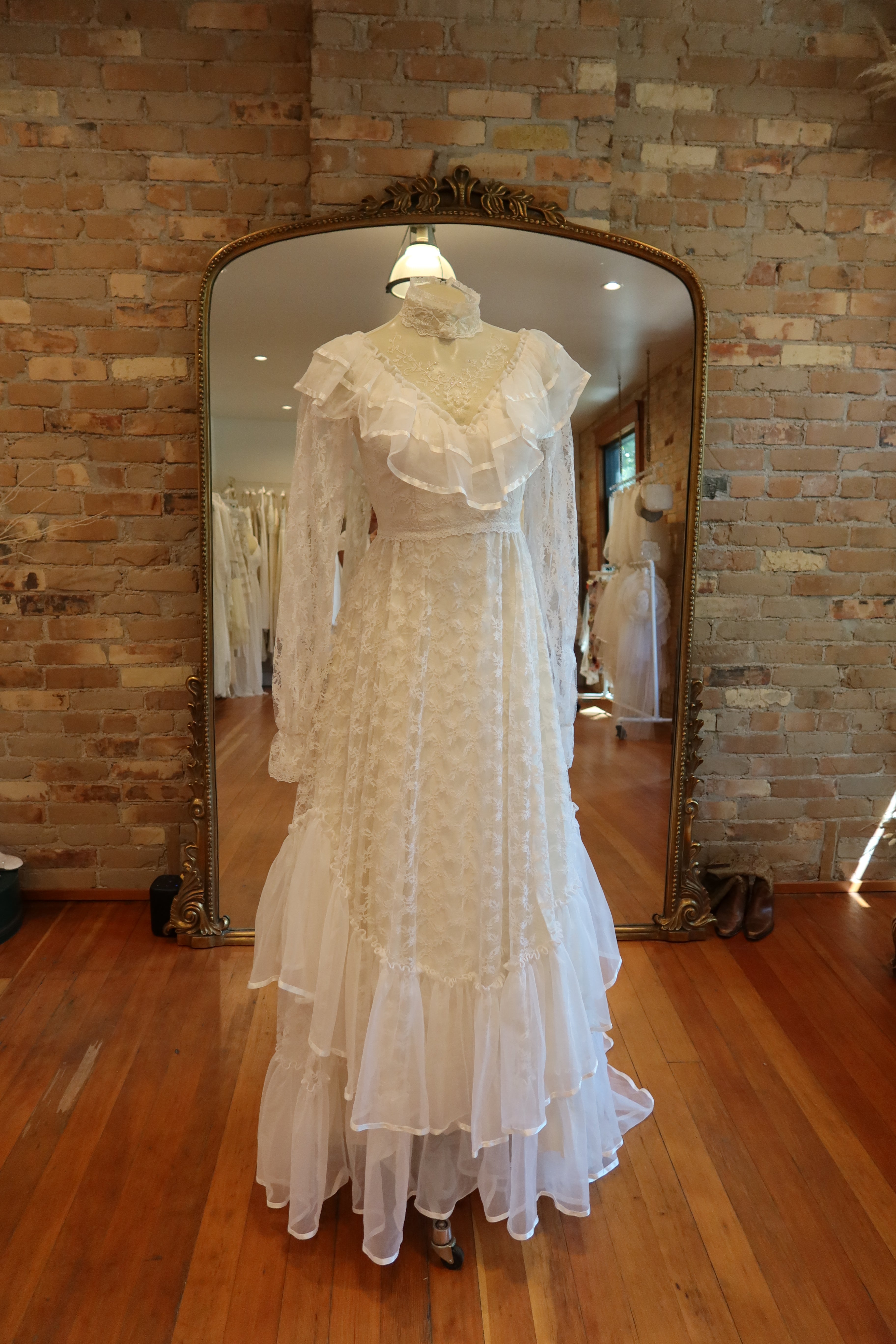 1970s Ruffled Lace Gown
