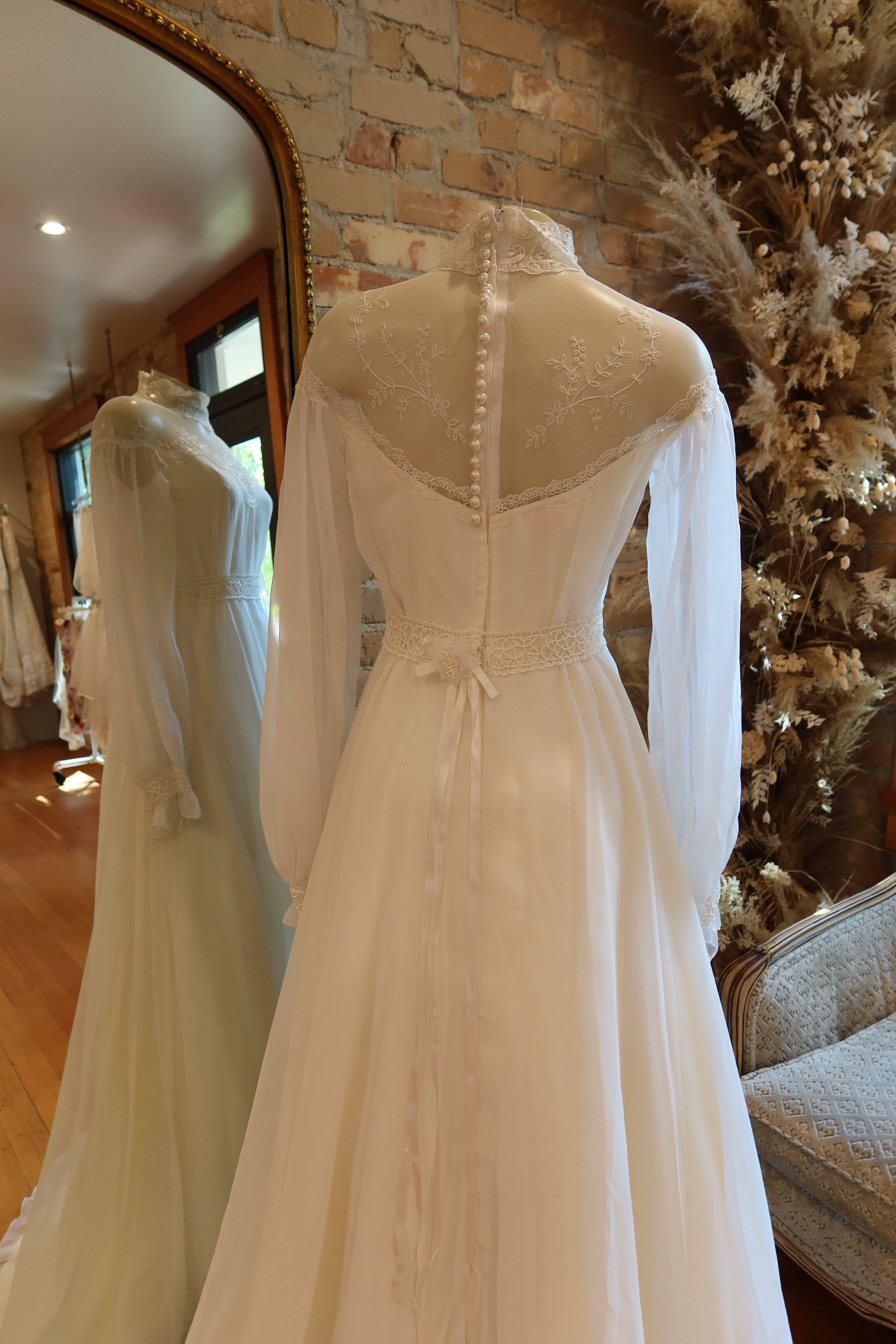 1970s Alfred Angelo Long Sleeve Chiffon Gown
