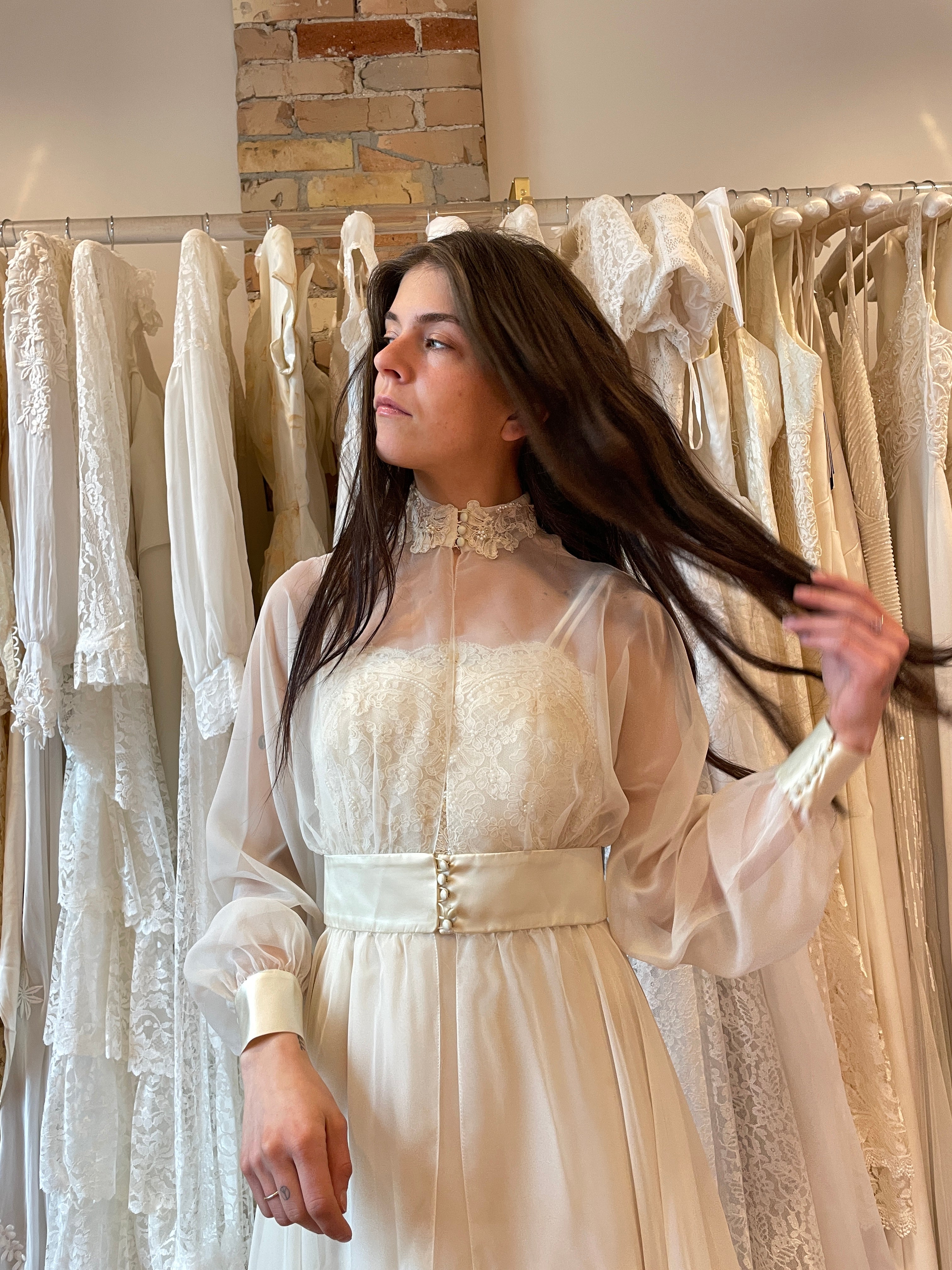 1960s Cream Chiffon Gown w/ Overlay