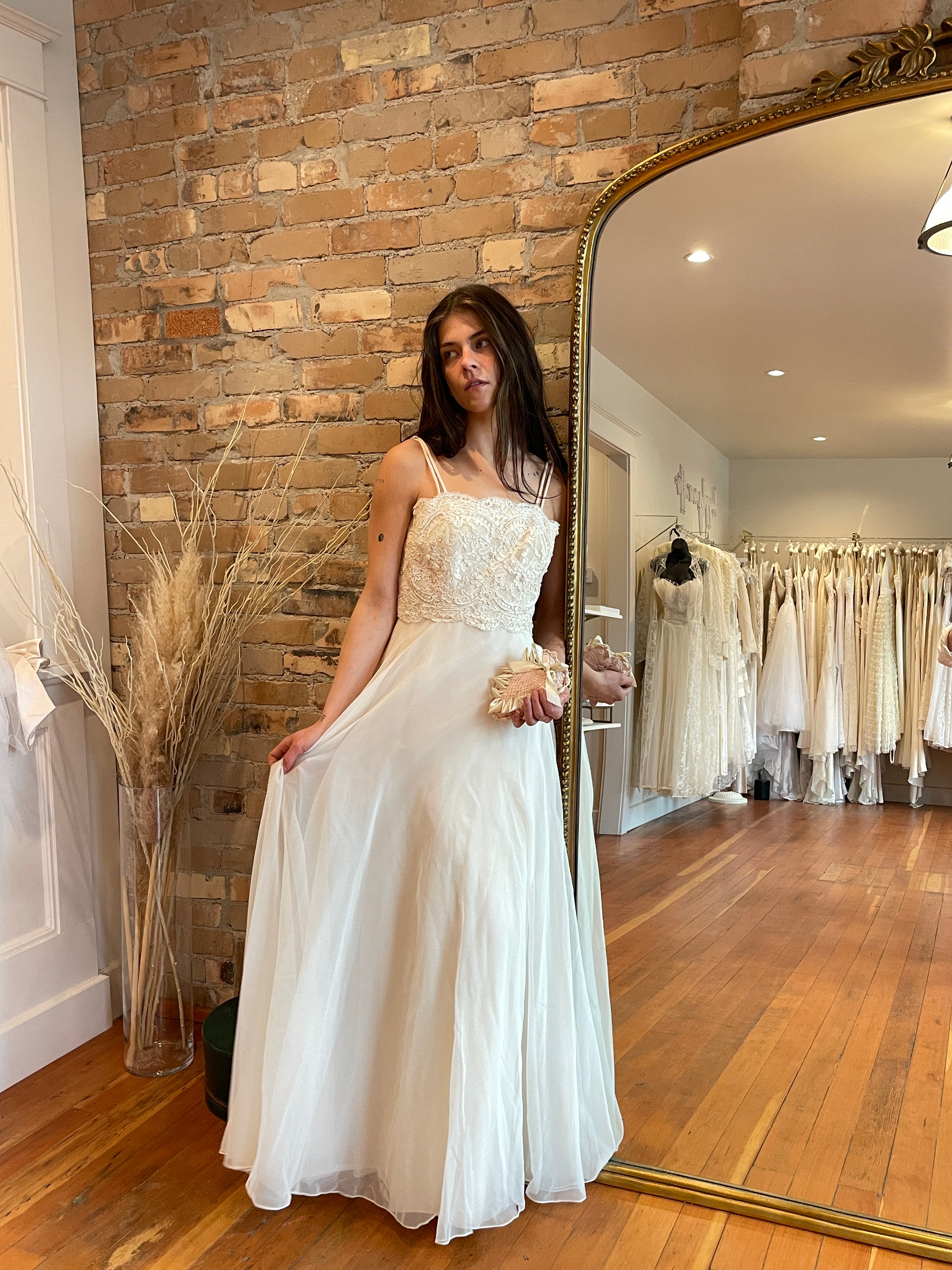 1960s Cream Chiffon Gown w/ Overlay